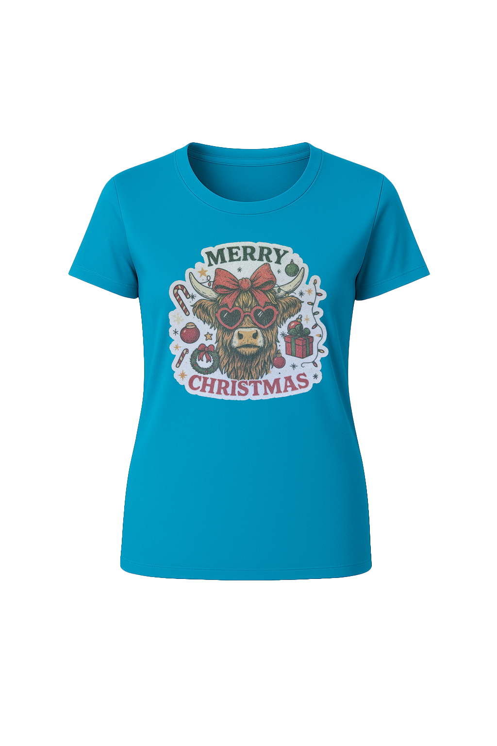 Glitter Christmas Cow Short Sleeve Tee