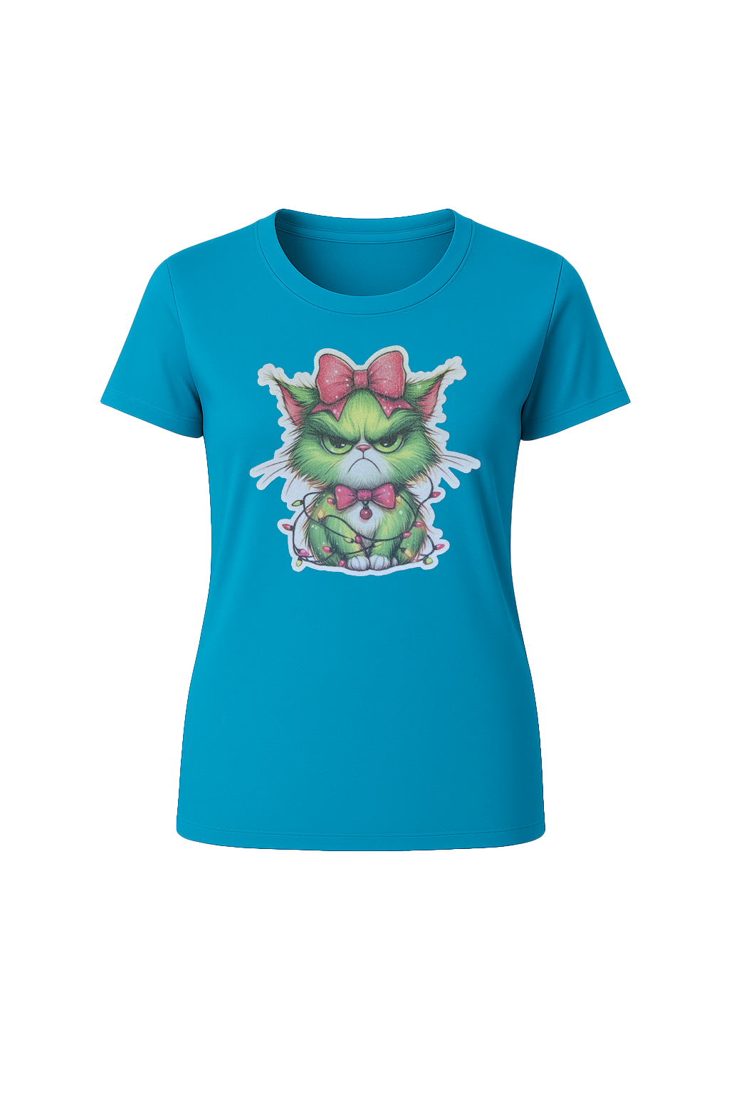 Glitter Grumpy Green Cat Short Sleeve Tee