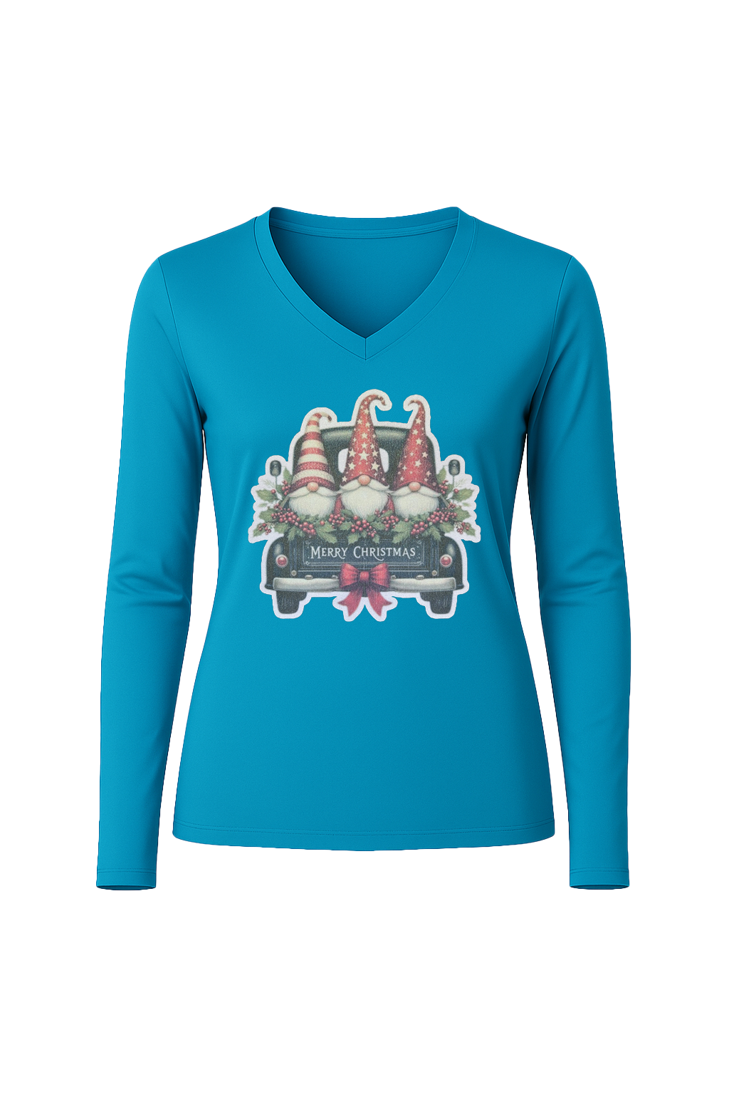 Glitter Gnome For The Holidays Long Sleeve V-Neck Tee