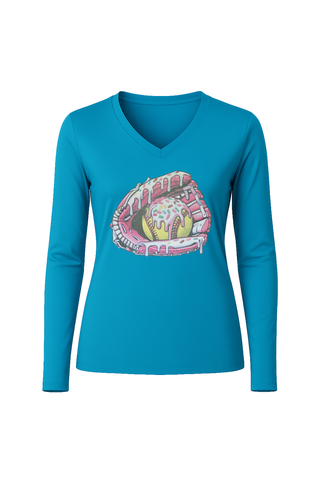 Glitter Softball Sundae Long Sleeve V-Neck Tee