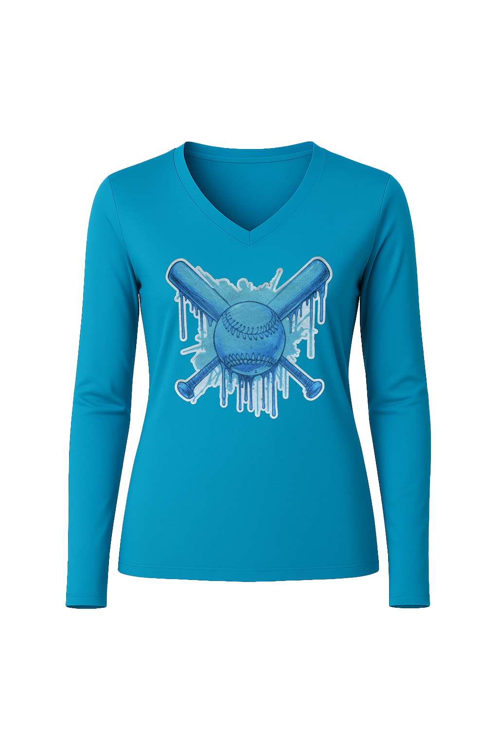 Glitter Blue Drip Bats Long Sleeve V-Neck Tee