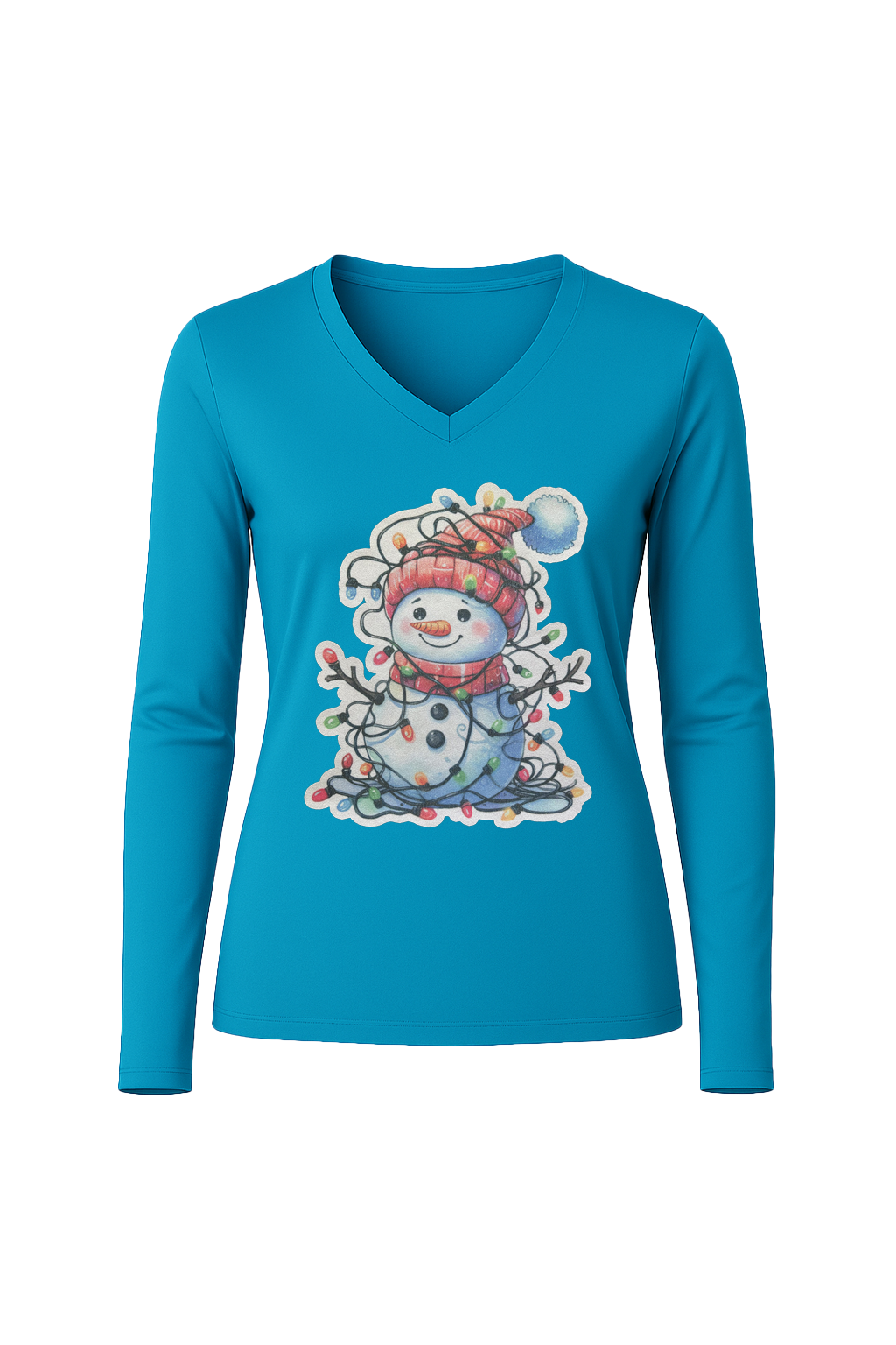 Glitter Tangled Snowman Long Sleeve V-Neck Tee