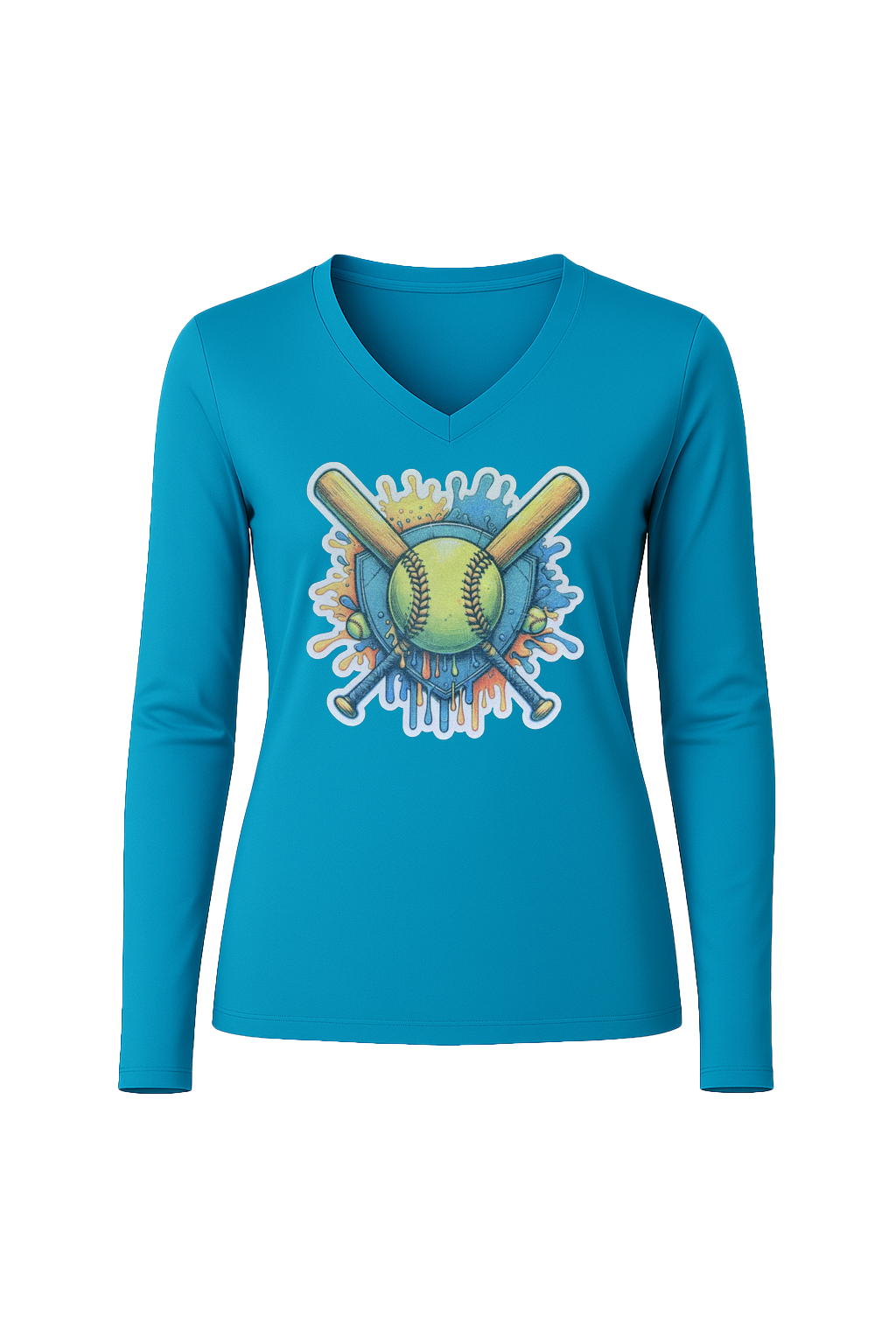 Glitter Blue Shield Long Sleeve V-Neck Tee