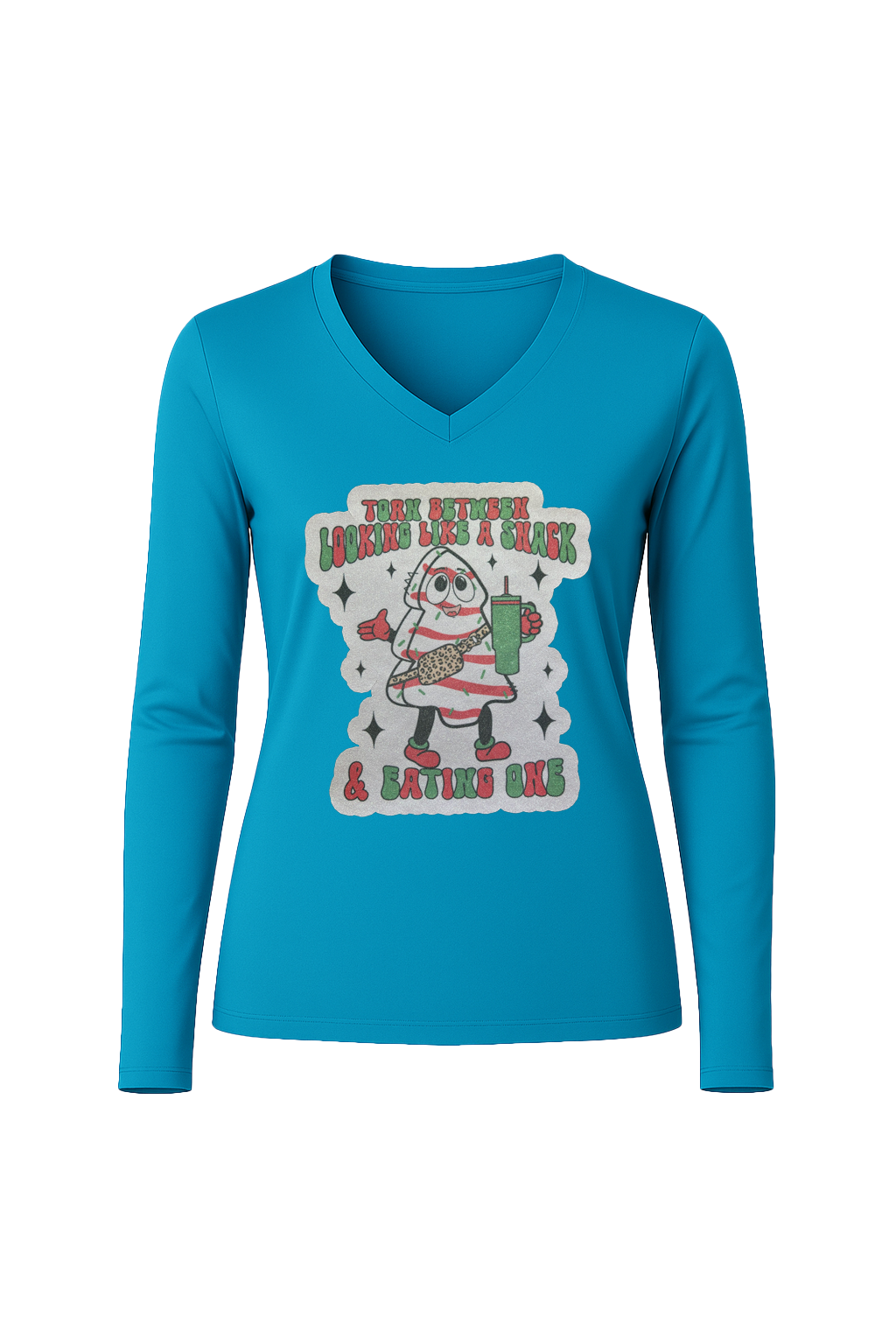 Glitter Christmas Snack Long Sleeve V-Neck Tee