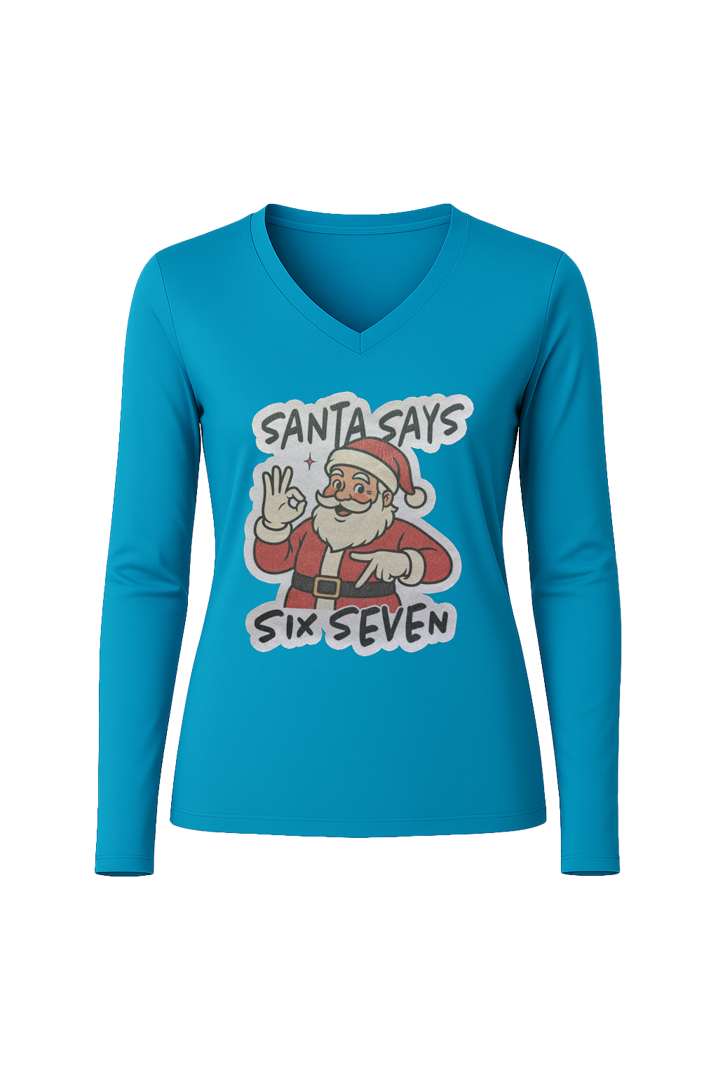 Glitter Santa Says Six Seven Long Sleeve V-Neck Tee