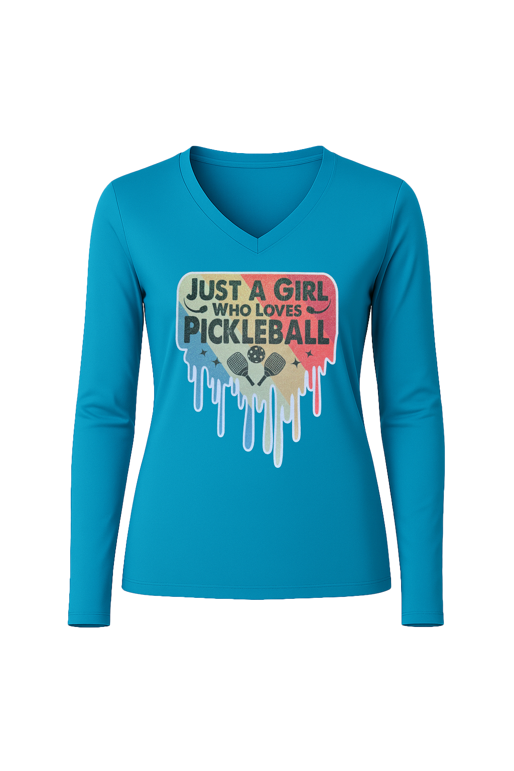 Glitter Girl Loves Pickleball Long Sleeve V-Neck Tee