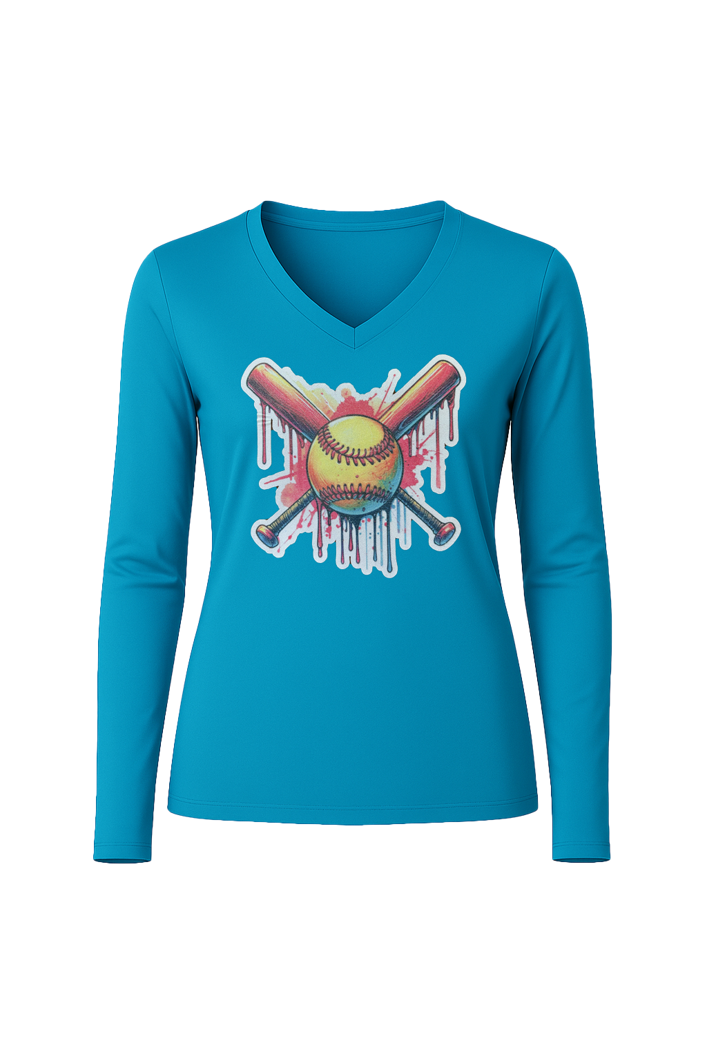 Glitter Red Drip Bats Long Sleeve V-Neck Tee