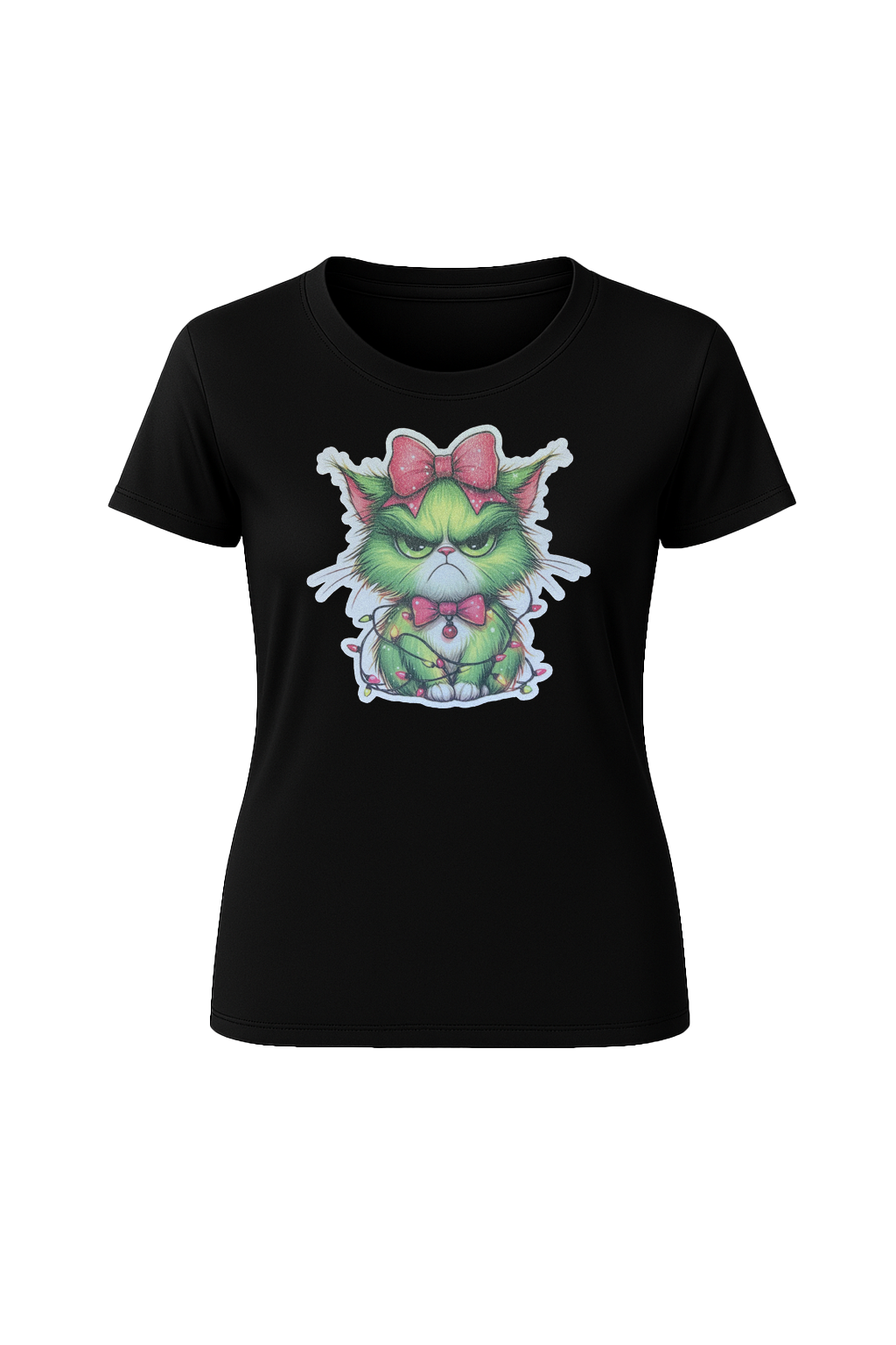 Glitter Grumpy Green Cat Short Sleeve Tee