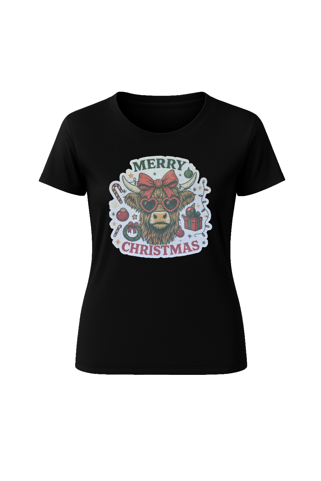 Glitter Christmas Cow Short Sleeve Tee