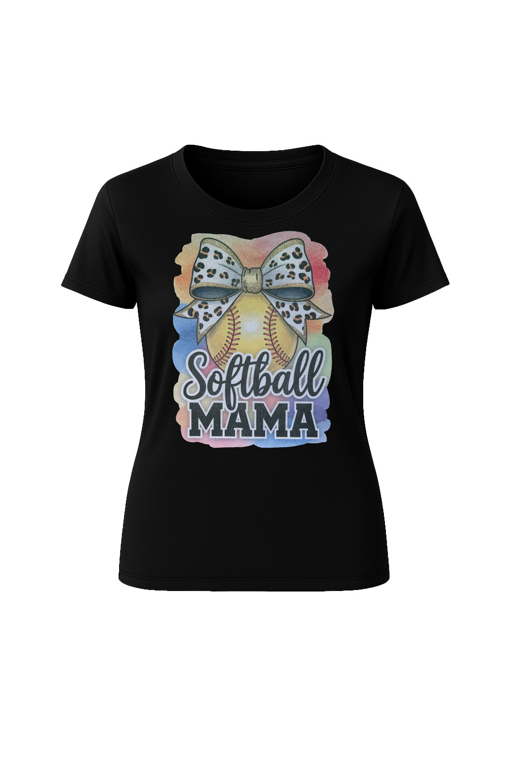 Glitter Watercolor Softball Mama Short Sleeve Tee