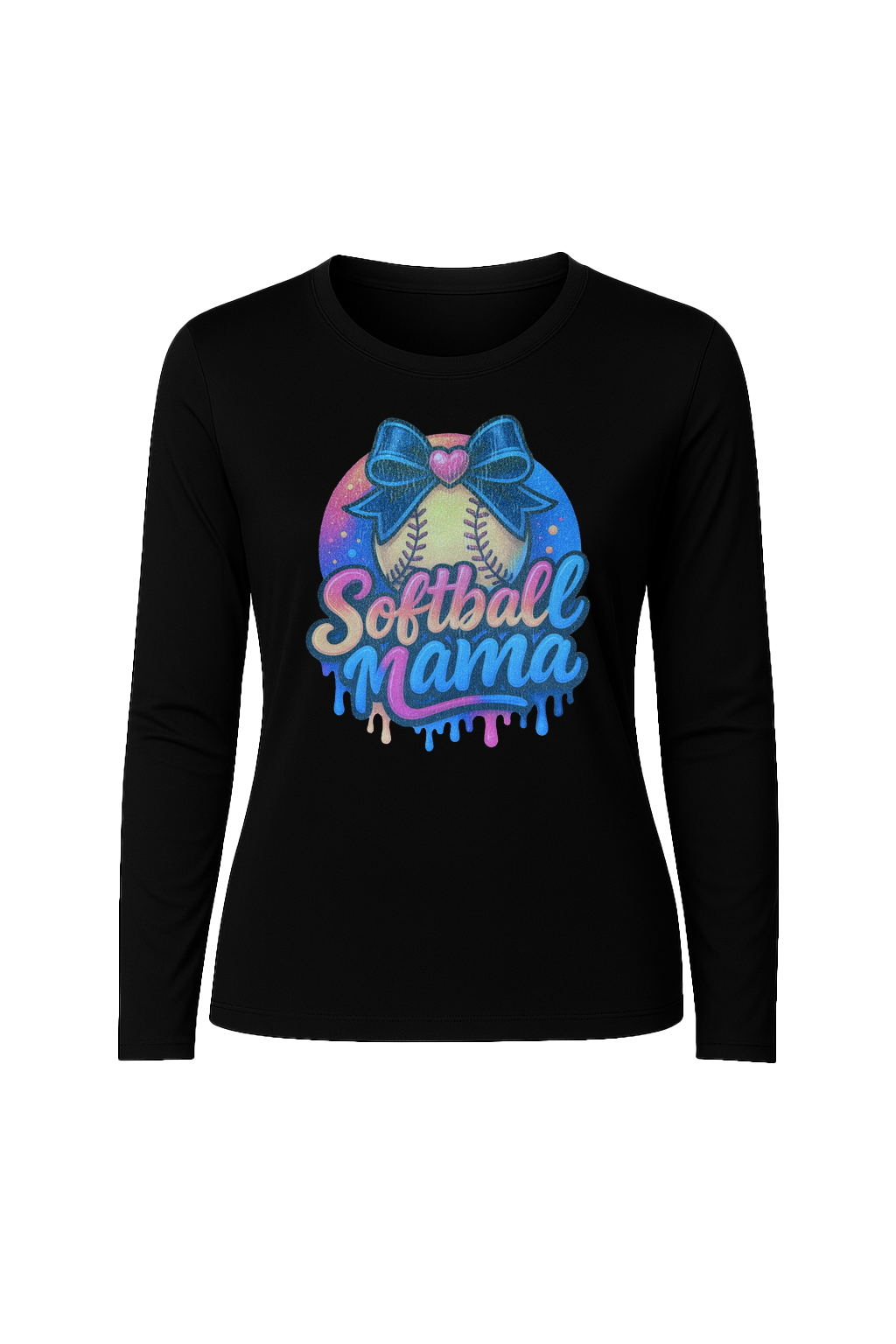Glitter Softball Mama Drip Long Sleeve Tee UPF 50