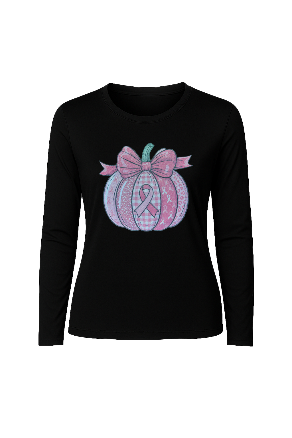 Glitter Breast Cancer Pumpkin Long Sleeve Tee UPF 50