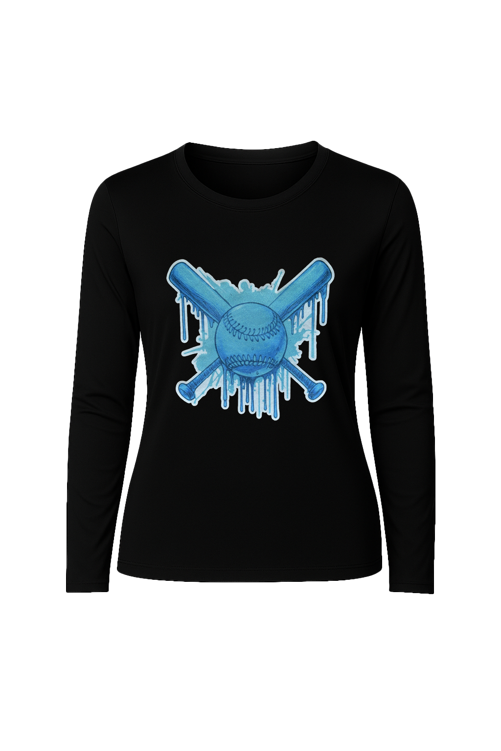 Glitter Blue Drip Bats Long Sleeve Tee UPF 50