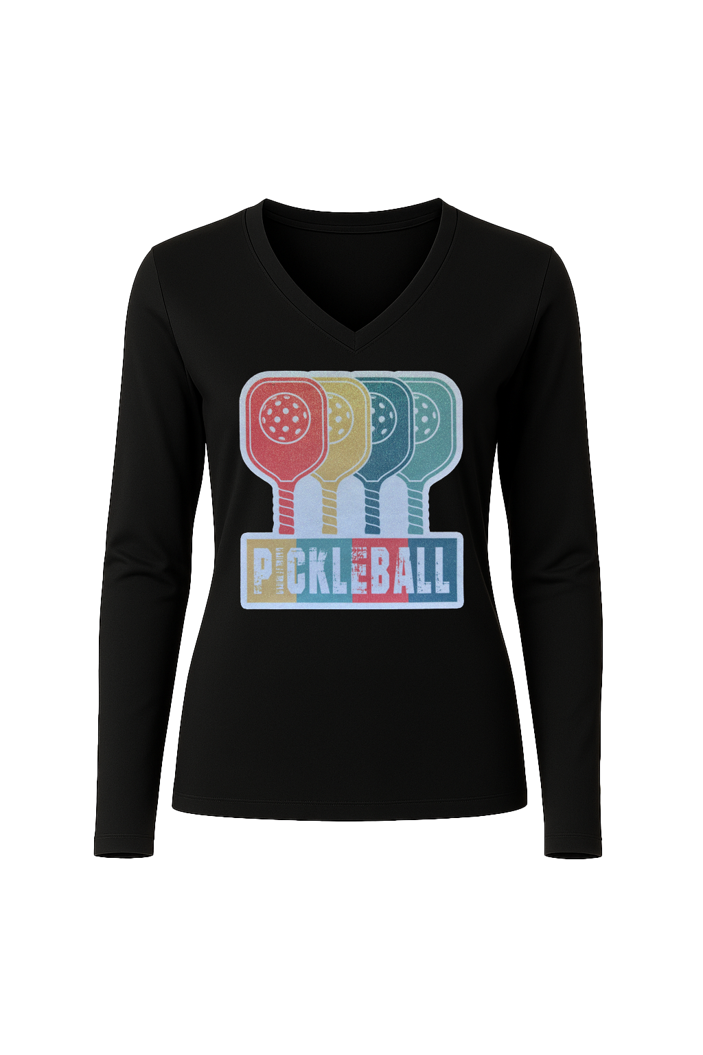 Glitter Pickleball Paddles Long Sleeve V-Neck Tee