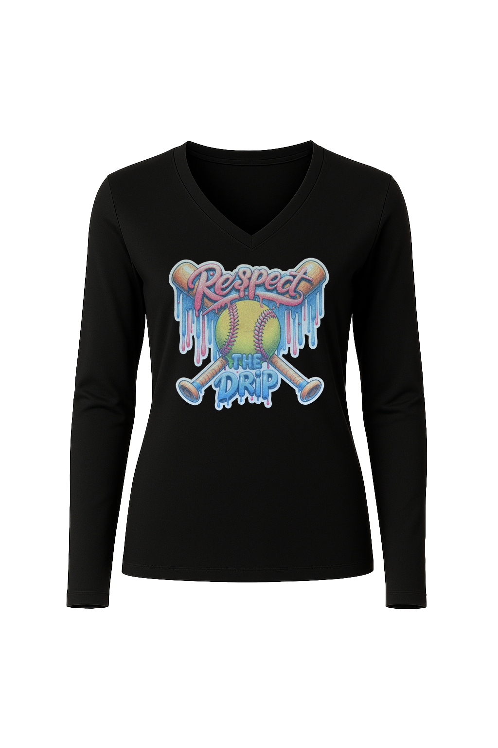 Glitter Respect The Drip Long Sleeve V-Neck Tee
