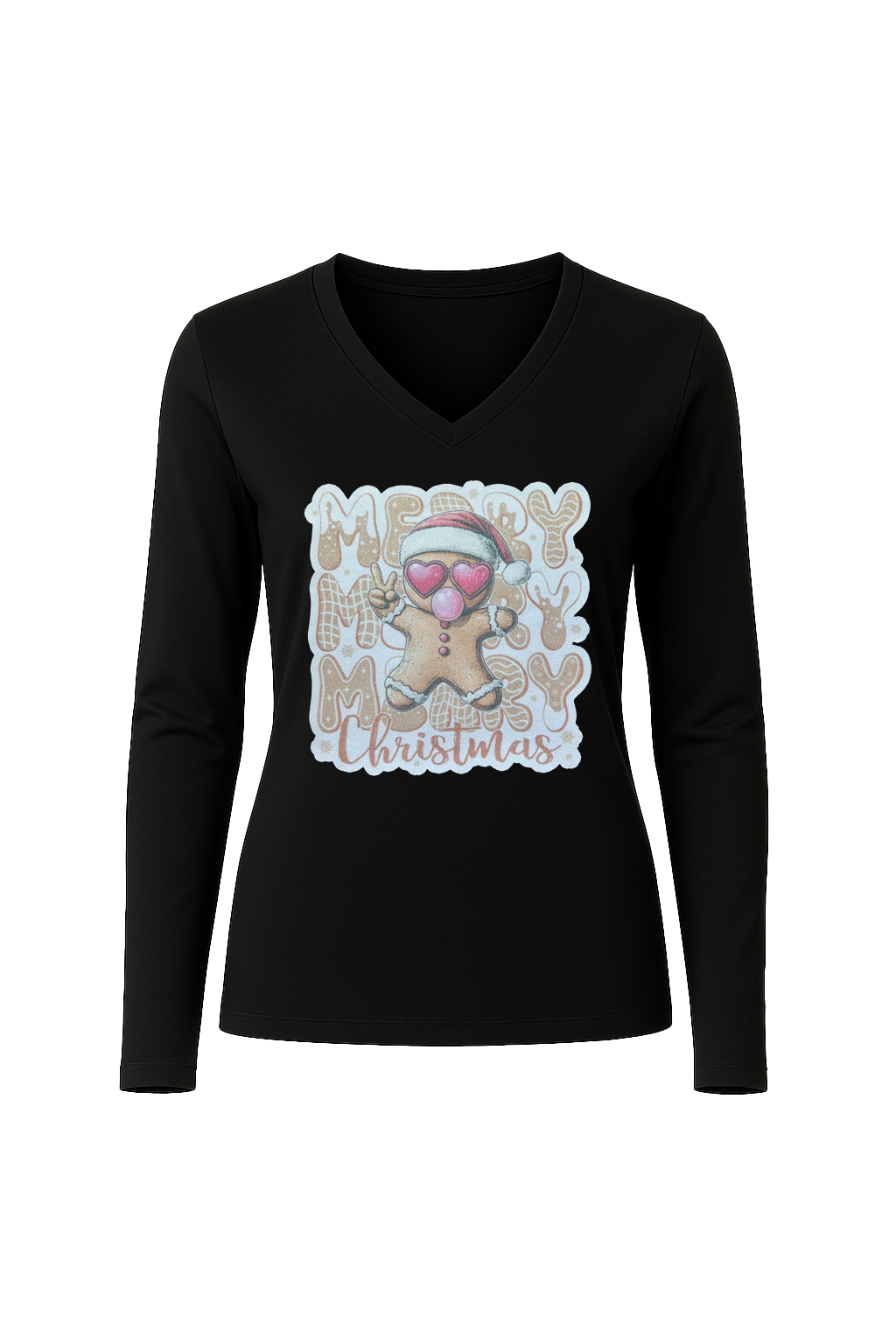 Glitter Gingerbread Bubble Pop Long Sleeve V-Neck Tee