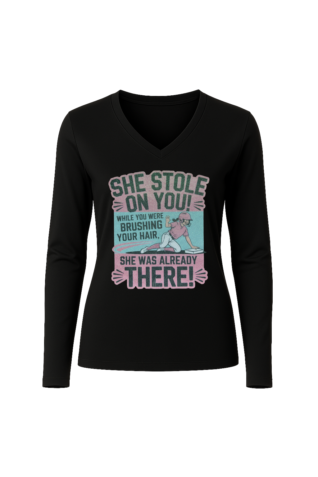 Glitter She Stole On You Long Sleeve V-Neck Tee