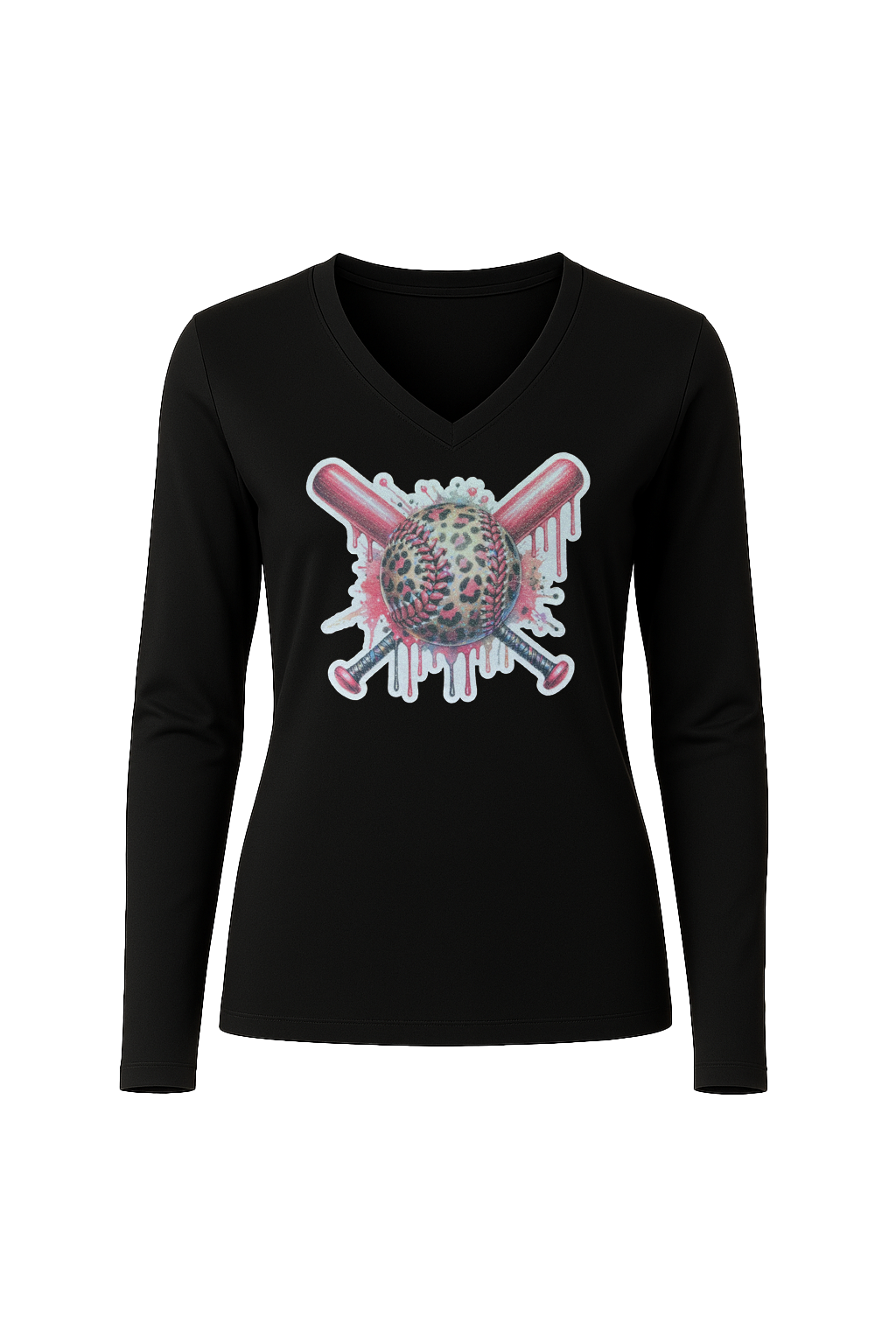 Glitter Leopard Drip Long Sleeve V-Neck Tee