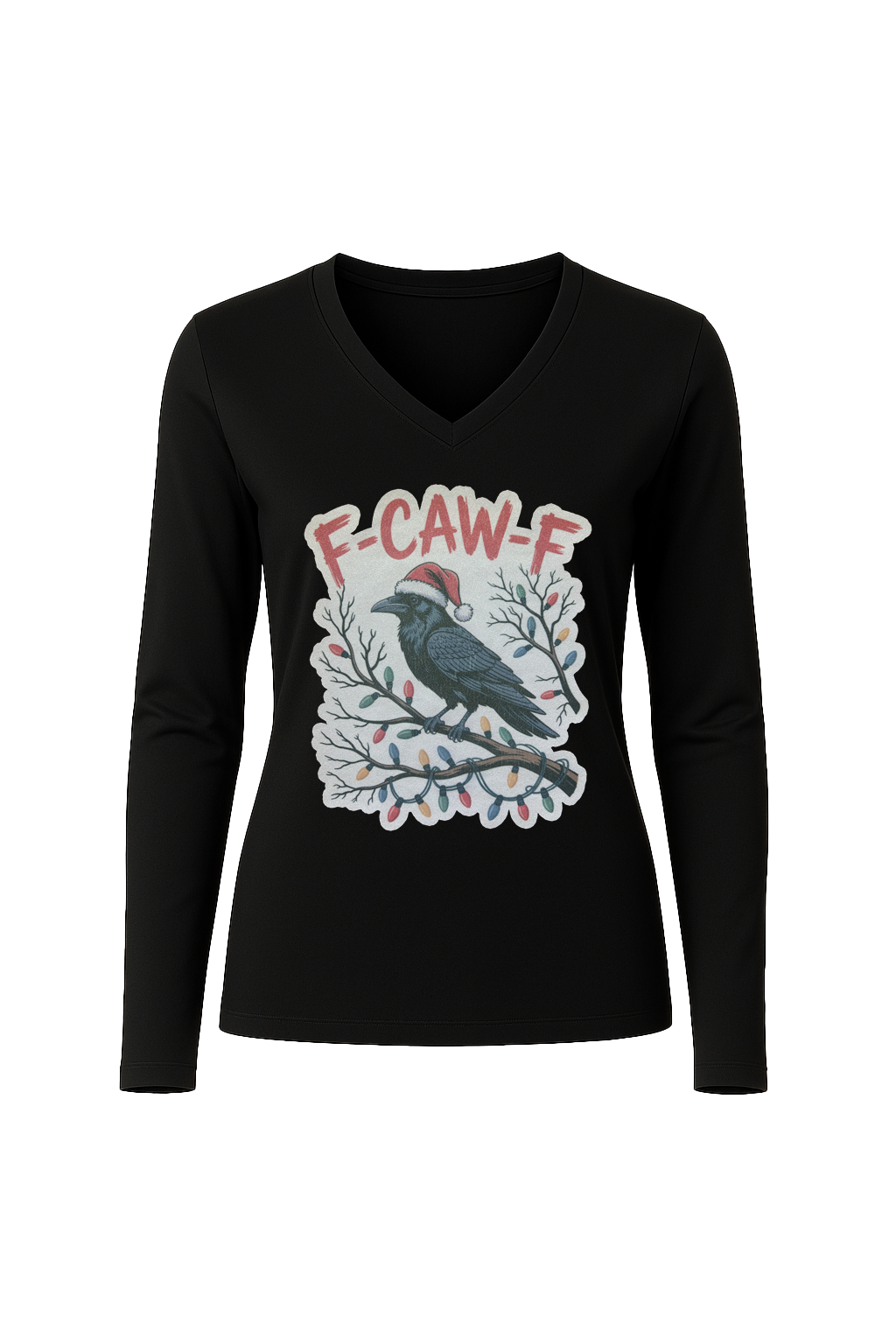 Glitter Christmas Crow Long Sleeve V-Neck Tee