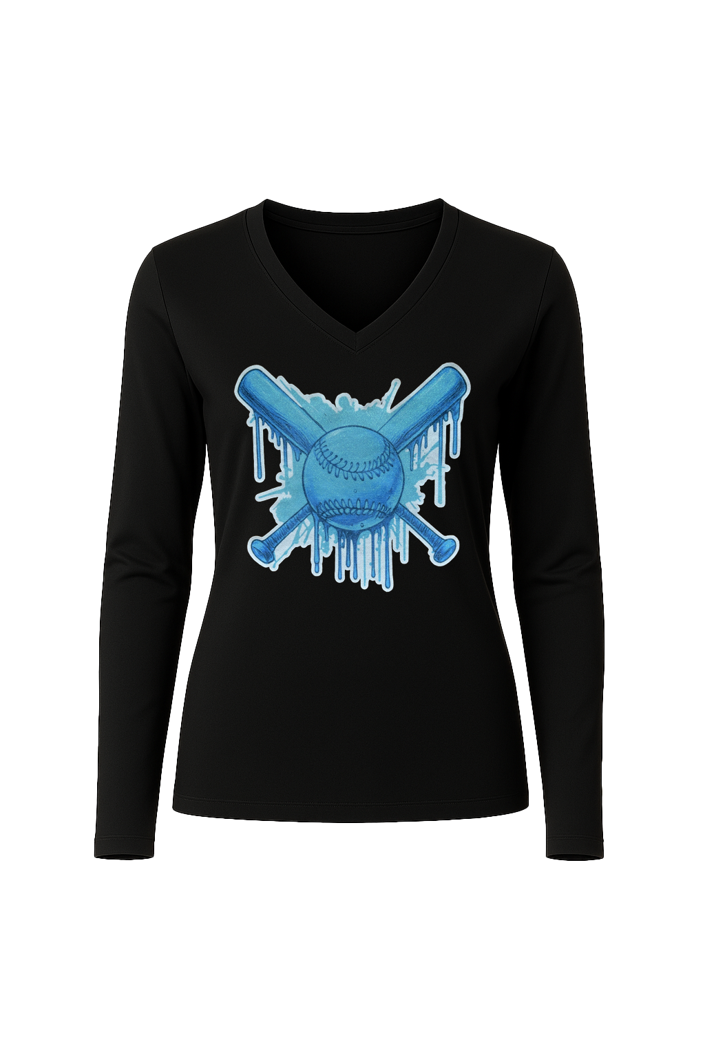 Glitter Blue Drip Bats Long Sleeve V-Neck Tee