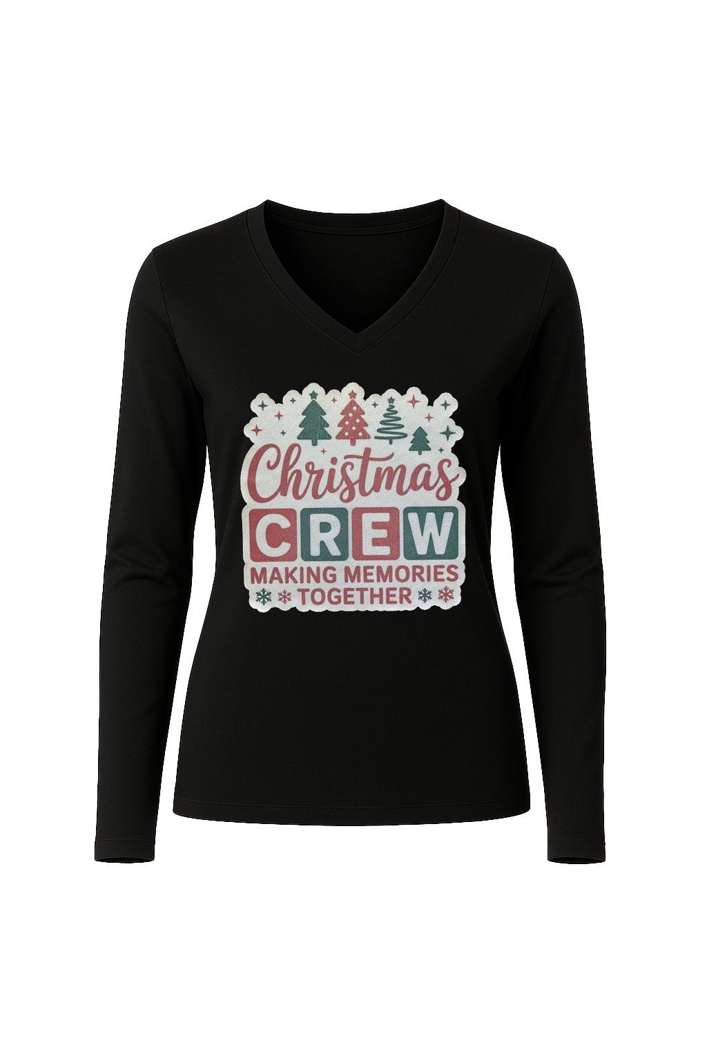 Glitter Christmas Crew Long Sleeve V-Neck Tee