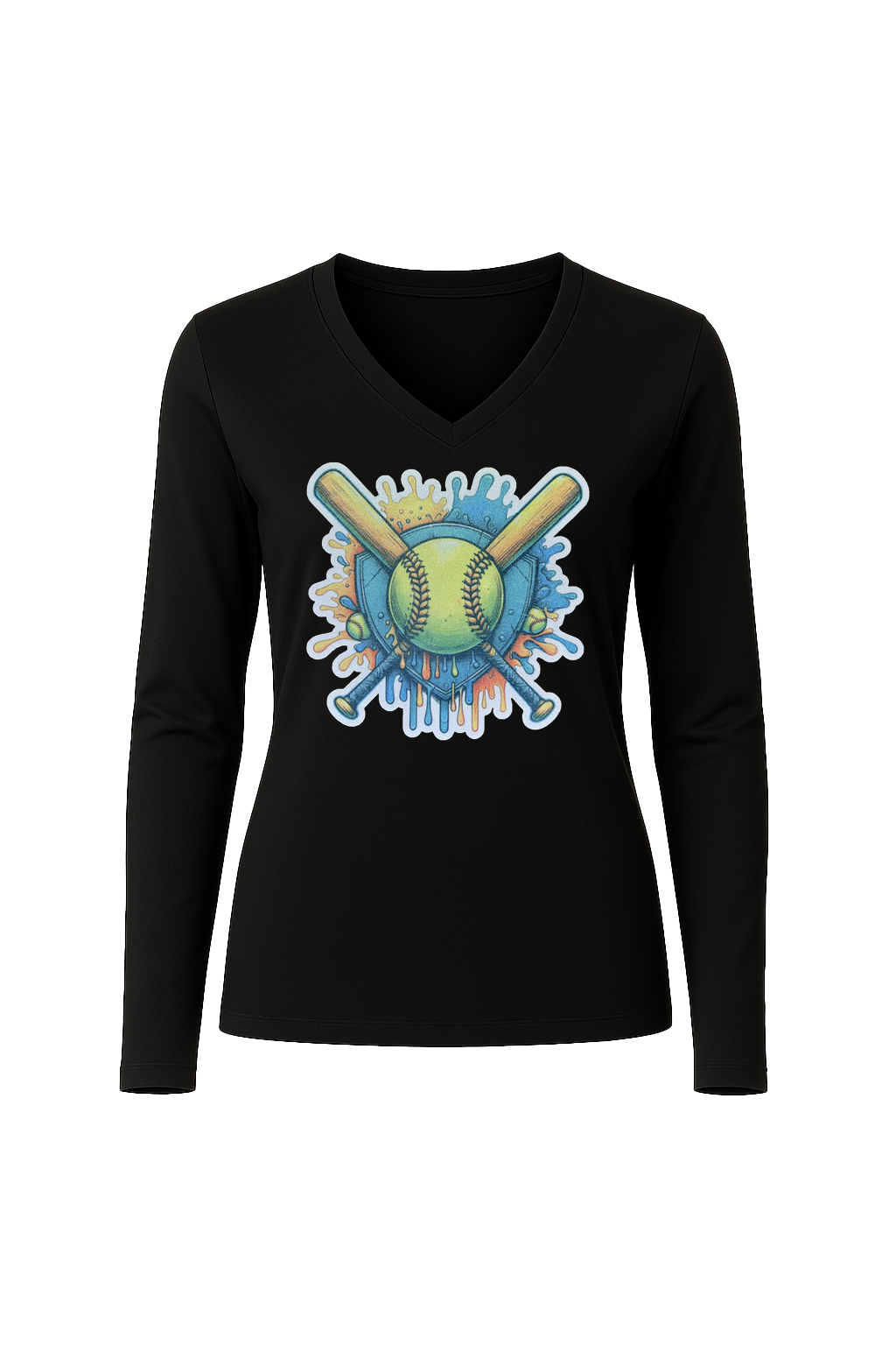 Glitter Blue Shield Long Sleeve V-Neck Tee
