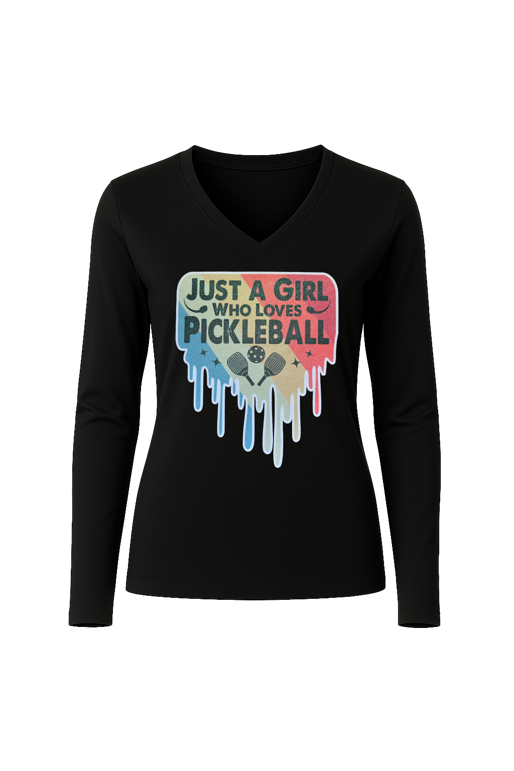 Glitter Girl Loves Pickleball Long Sleeve V-Neck Tee