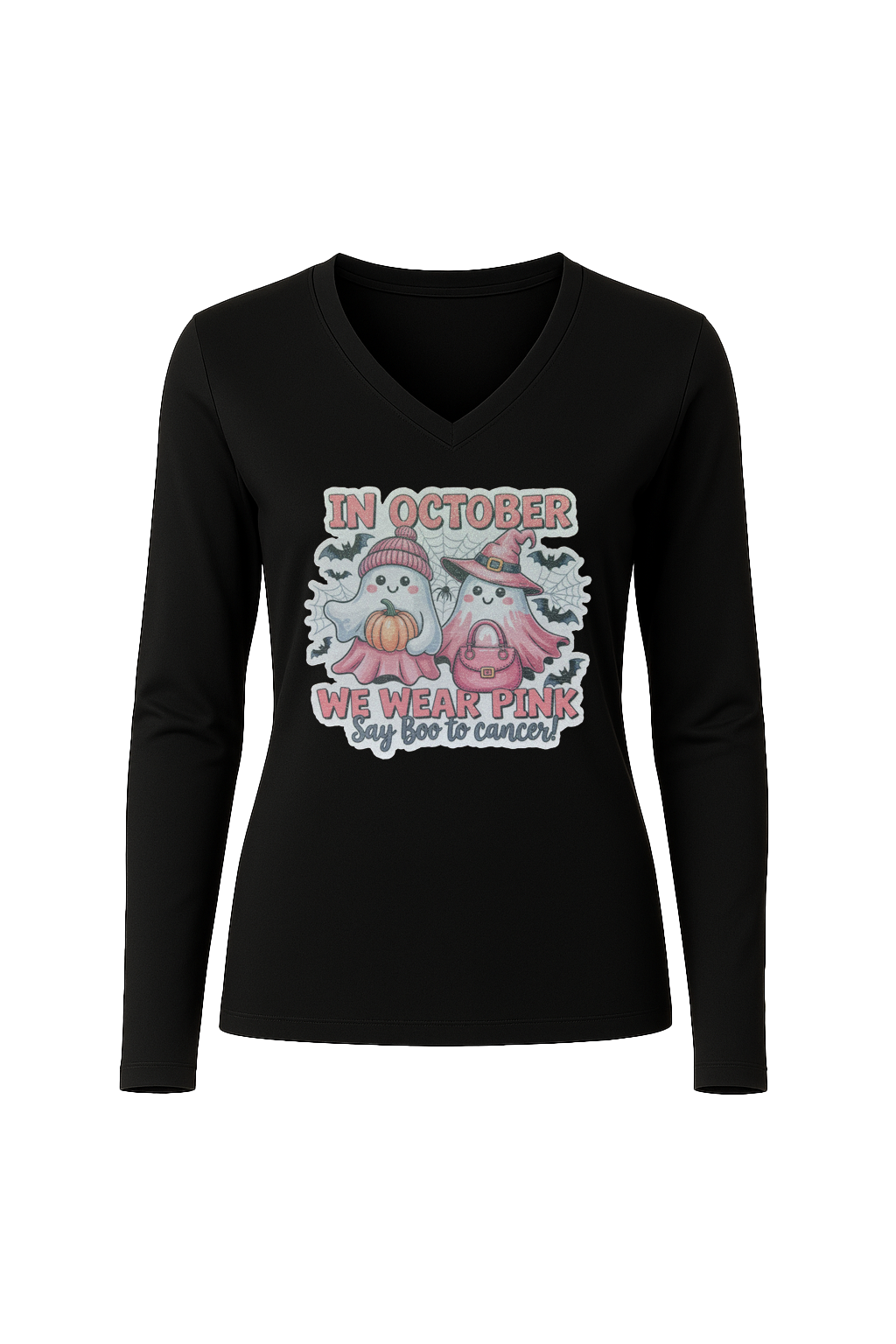 Glitter Wear Pink Say Boo Long Sleeve V-Neck Tee