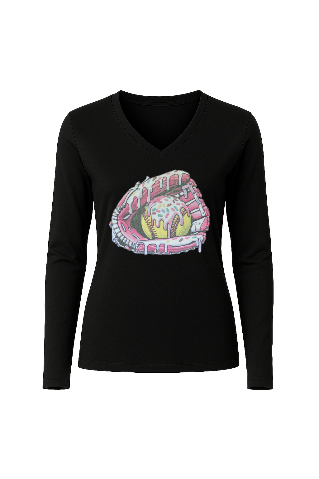 Glitter Softball Sundae Long Sleeve V-Neck Tee