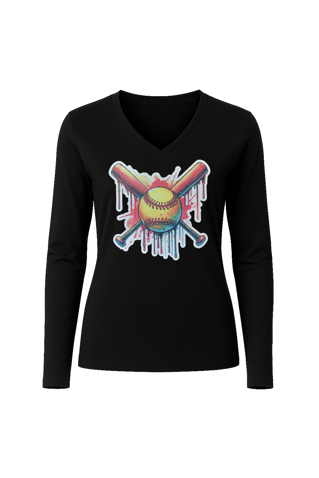Glitter Red Drip Bats Long Sleeve V-Neck Tee