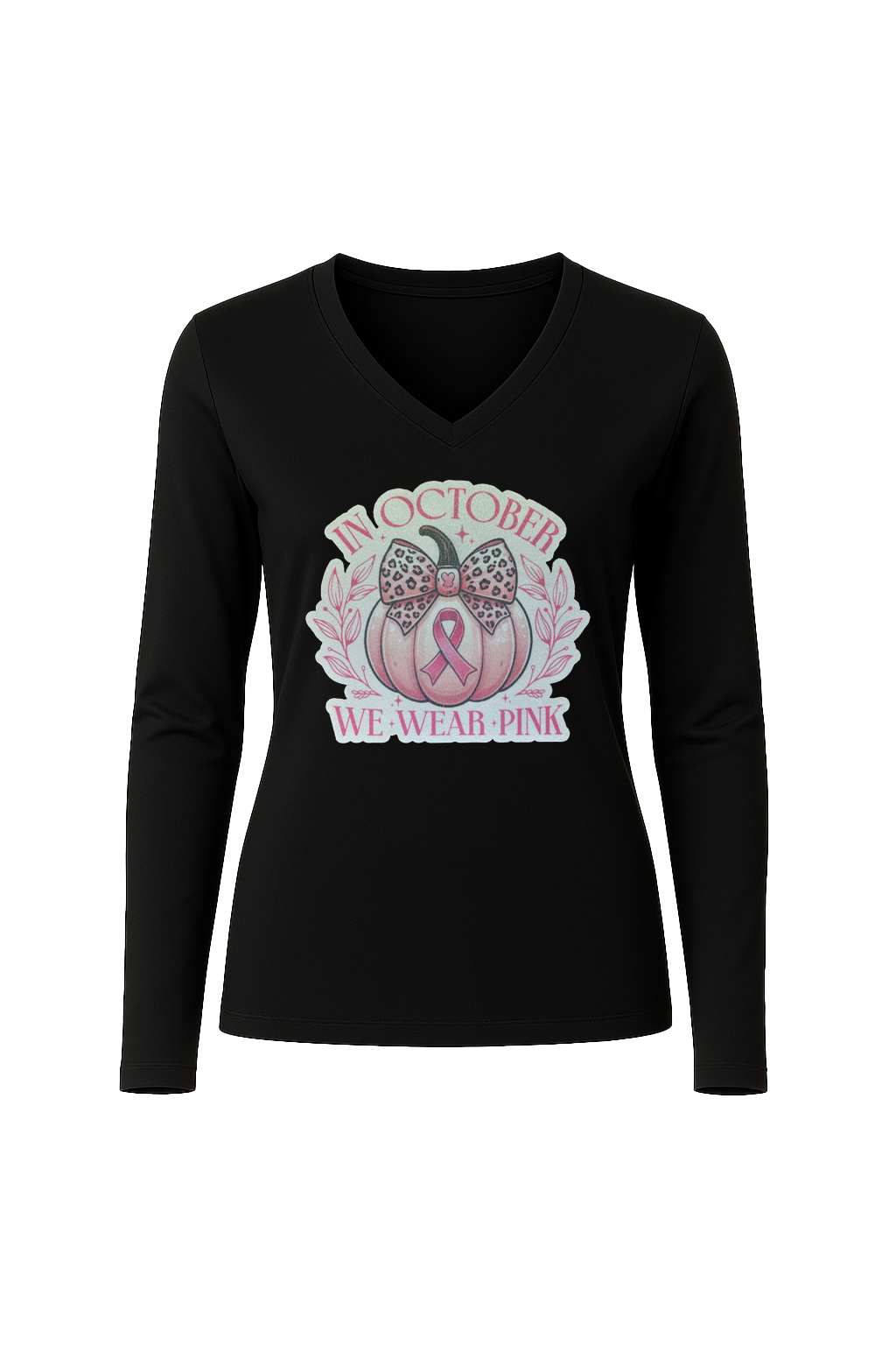 Glitter We Wear Pink Long Sleeve V-Neck Tee