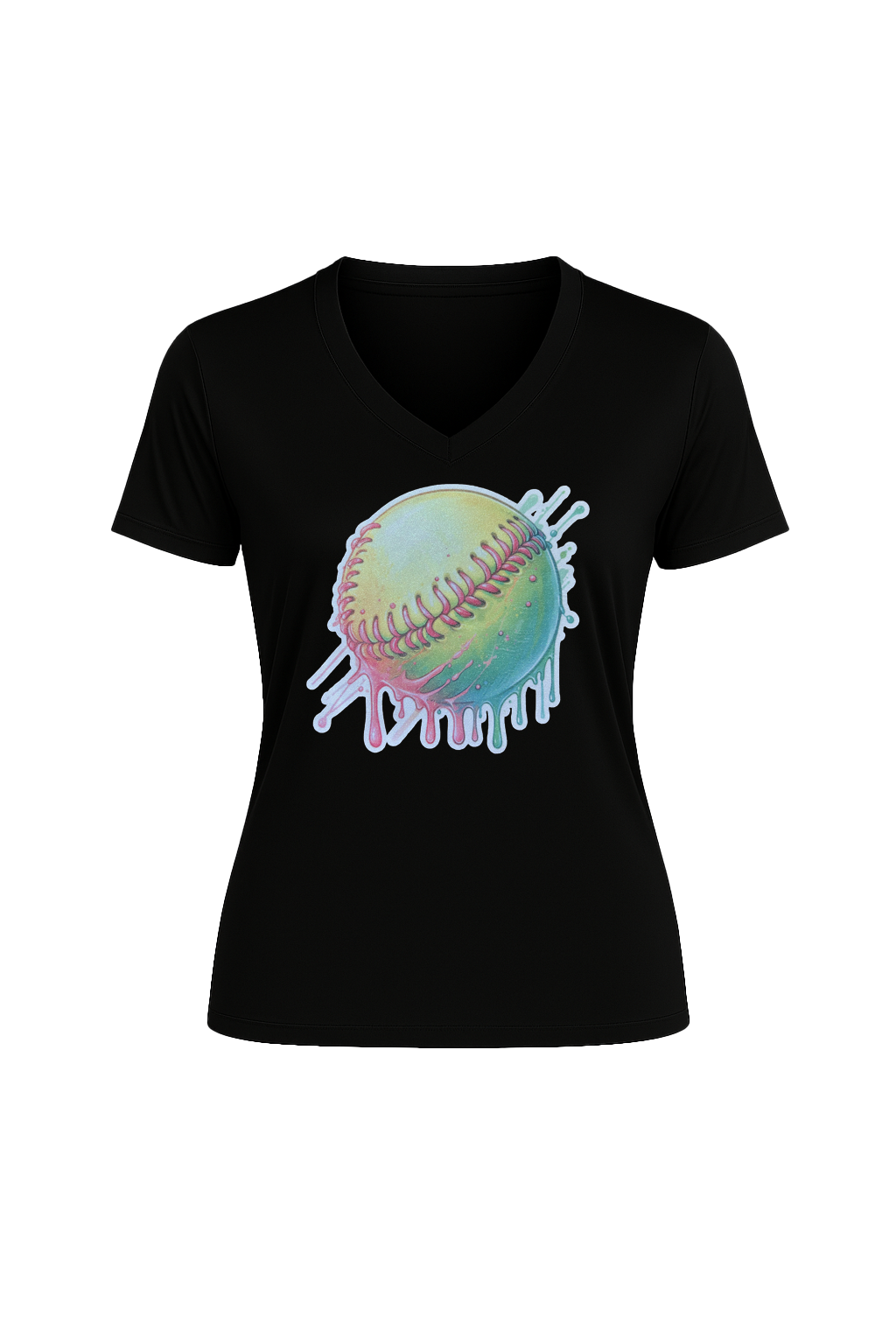 Glitter Softball Drip Short Sleeve V-Neck Tee
