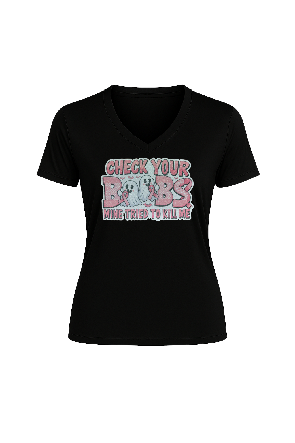 Glitter Check Your Boobs Short Sleeve V-Neck Tee
