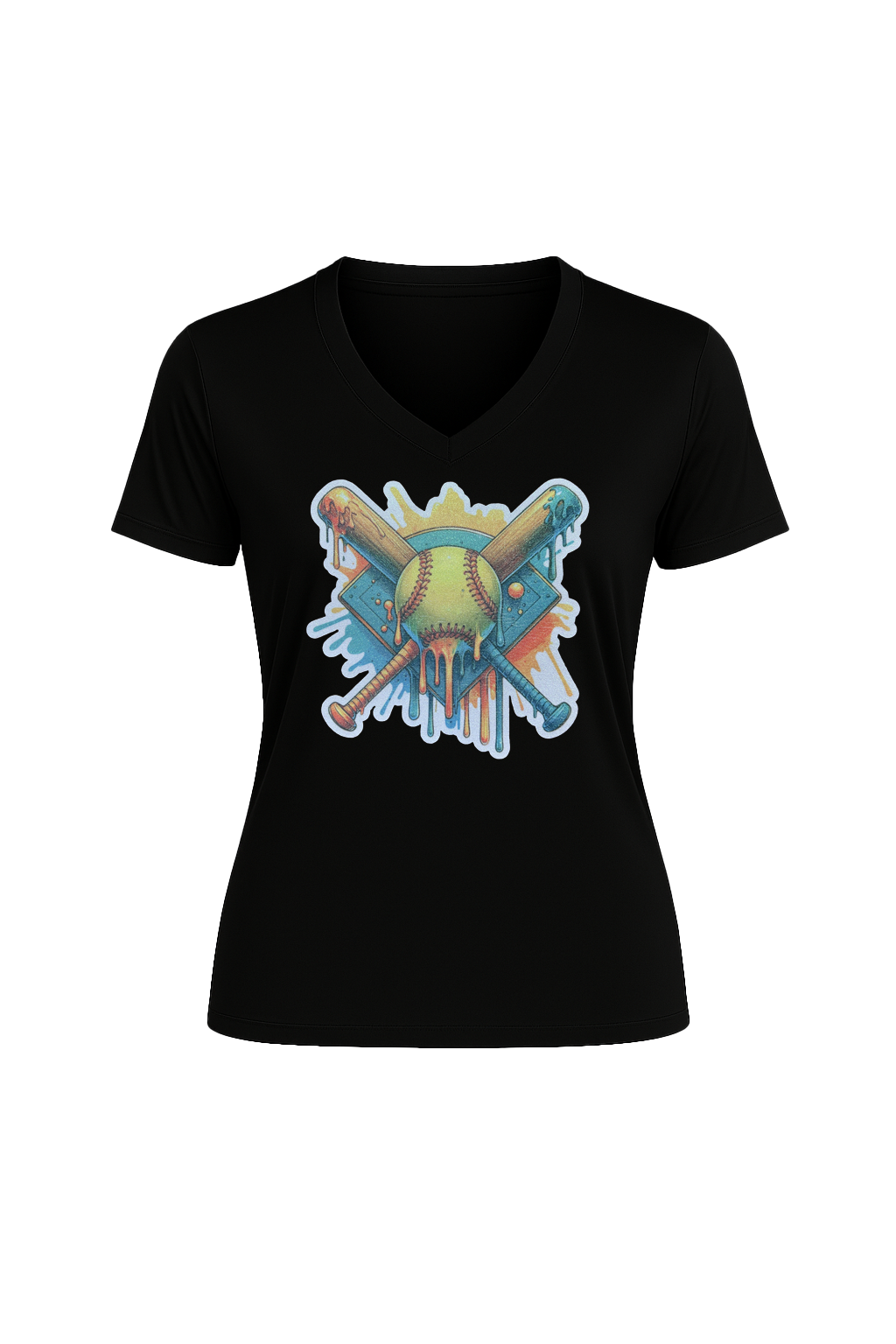 Glitter Teal Shield Short Sleeve V-Neck Tee