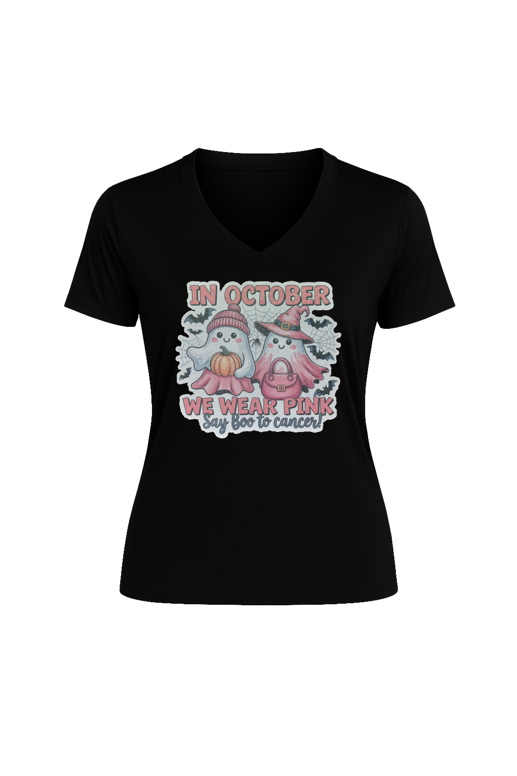 Glitter Wear Pink Say Boo Short Sleeve V-Neck Tee