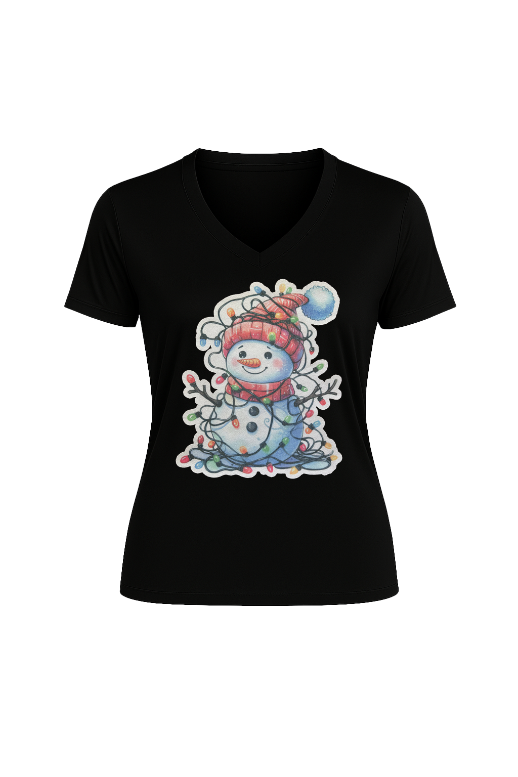 Glitter Tangled Snowman Short Sleeve V-Neck Tee