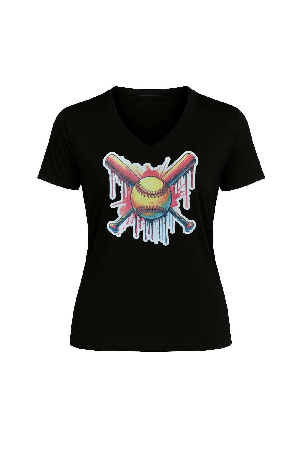 Glitter Red Drip Bats Short Sleeve V-Neck Tee