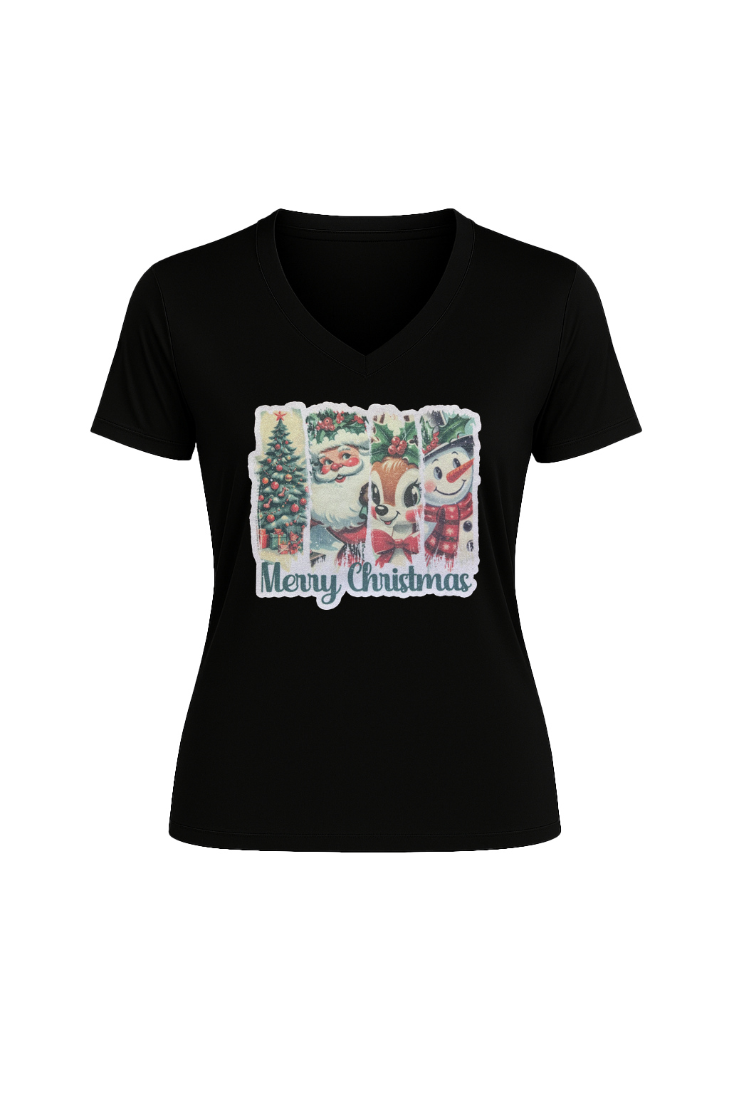 Glitter Christmas Collage Short Sleeve V-Neck Tee