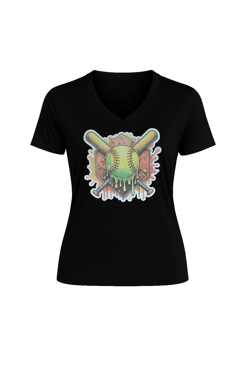 Glitter Orange Shield Short Sleeve V-Neck Tee