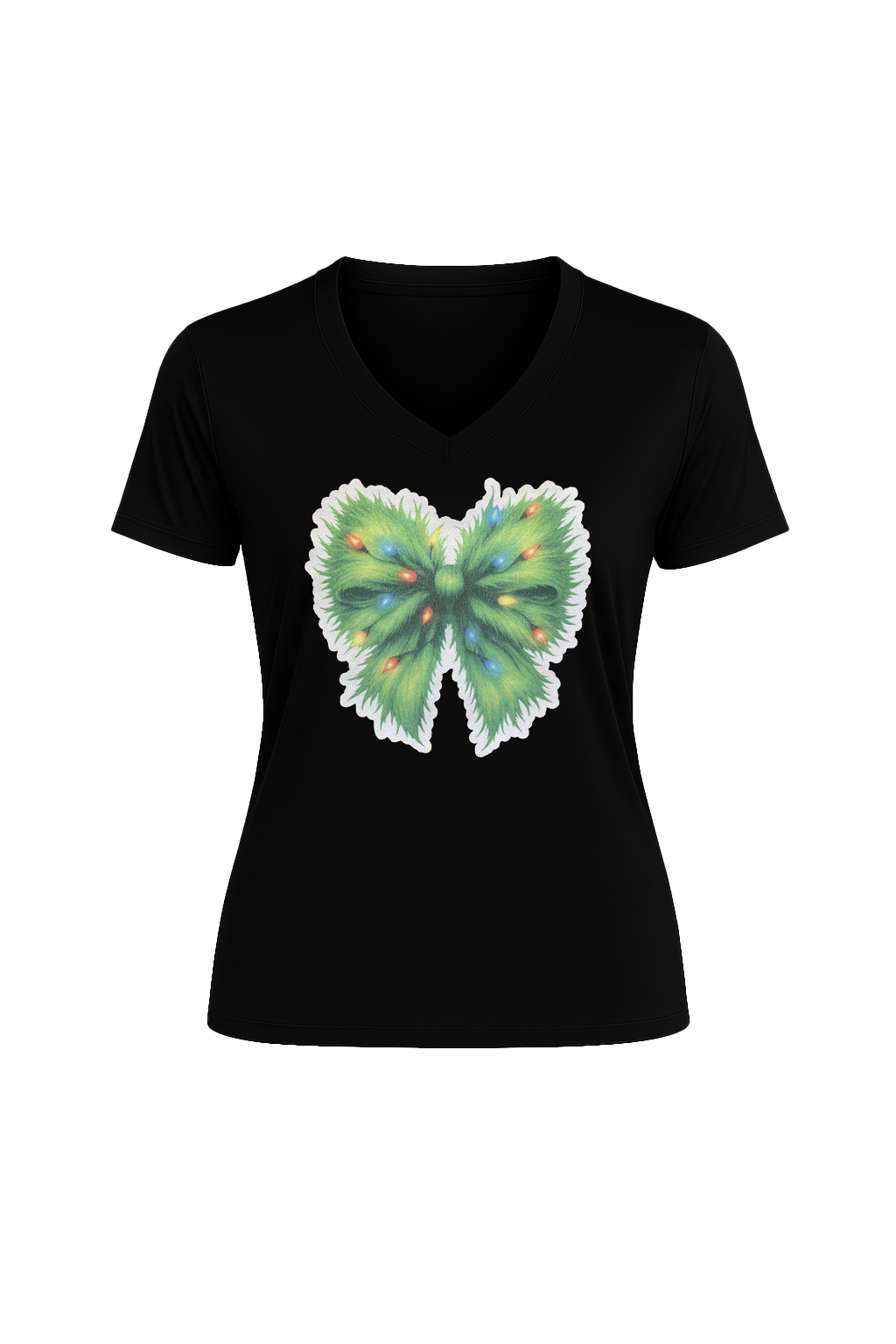 Glitter Evergreen Bow Short Sleeve V-Neck Tee