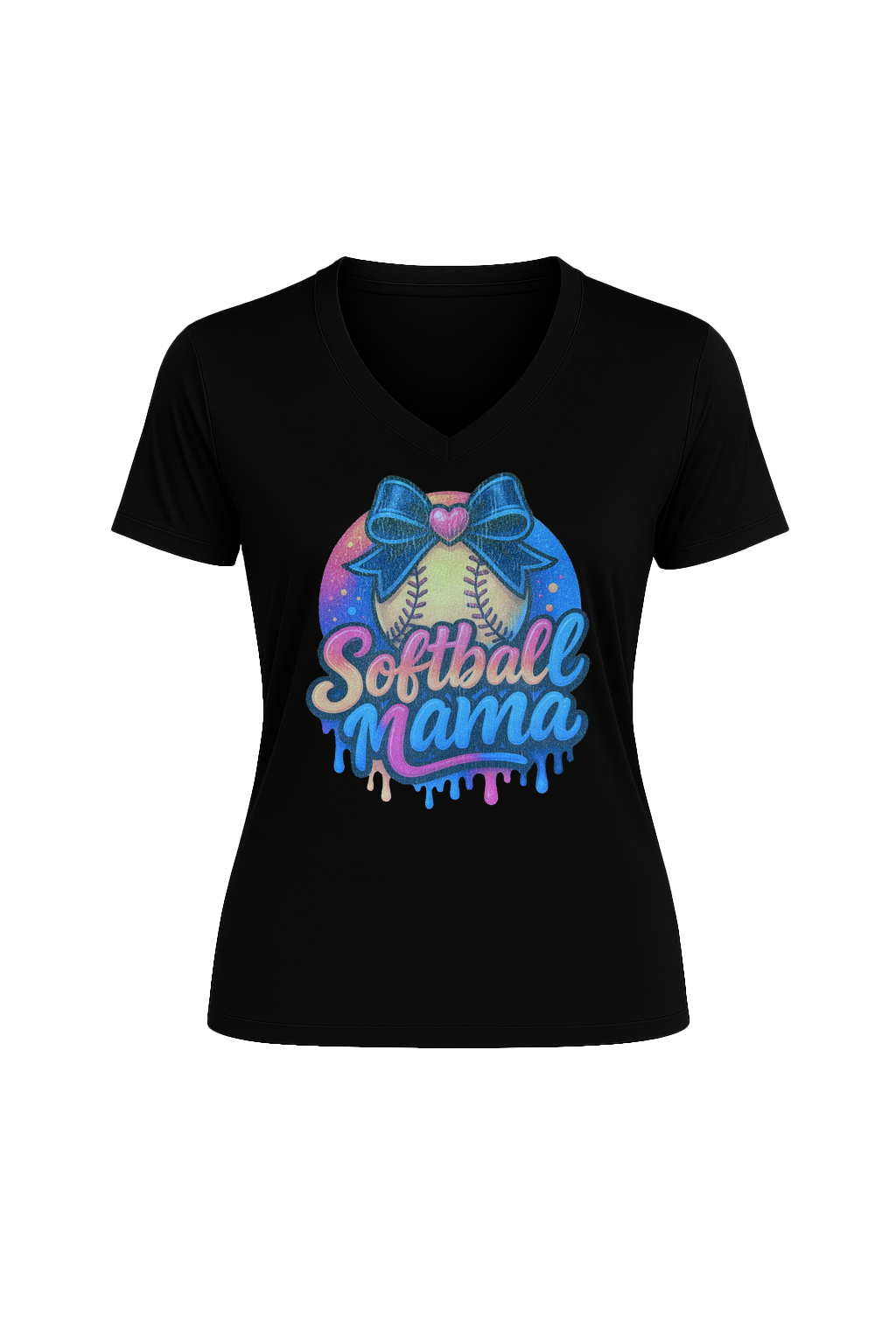 Glitter Softball Mama Drip Short Sleeve V-Neck Tee