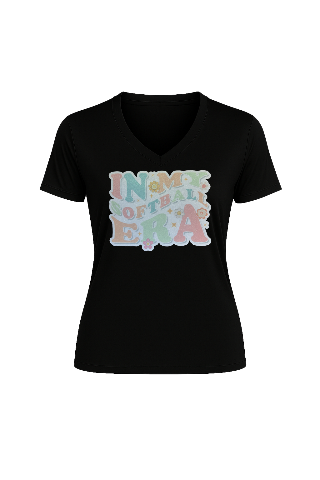 Glitter Softball Era Short Sleeve V-Neck Tee
