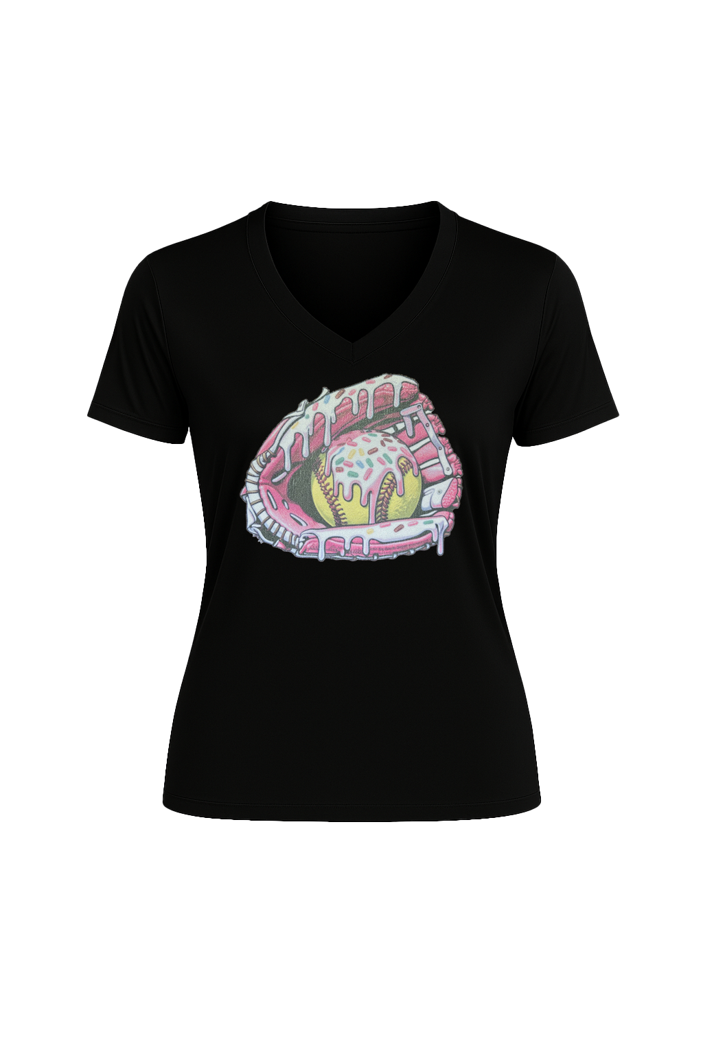 Glitter Softball Sundae Short Sleeve V-Neck Tee