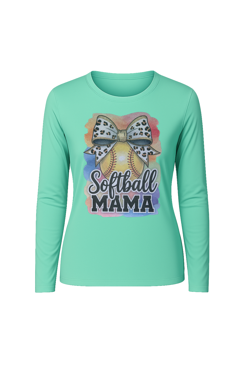Glitter Watercolor Softball Mama Long Sleeve Tee UPF 50