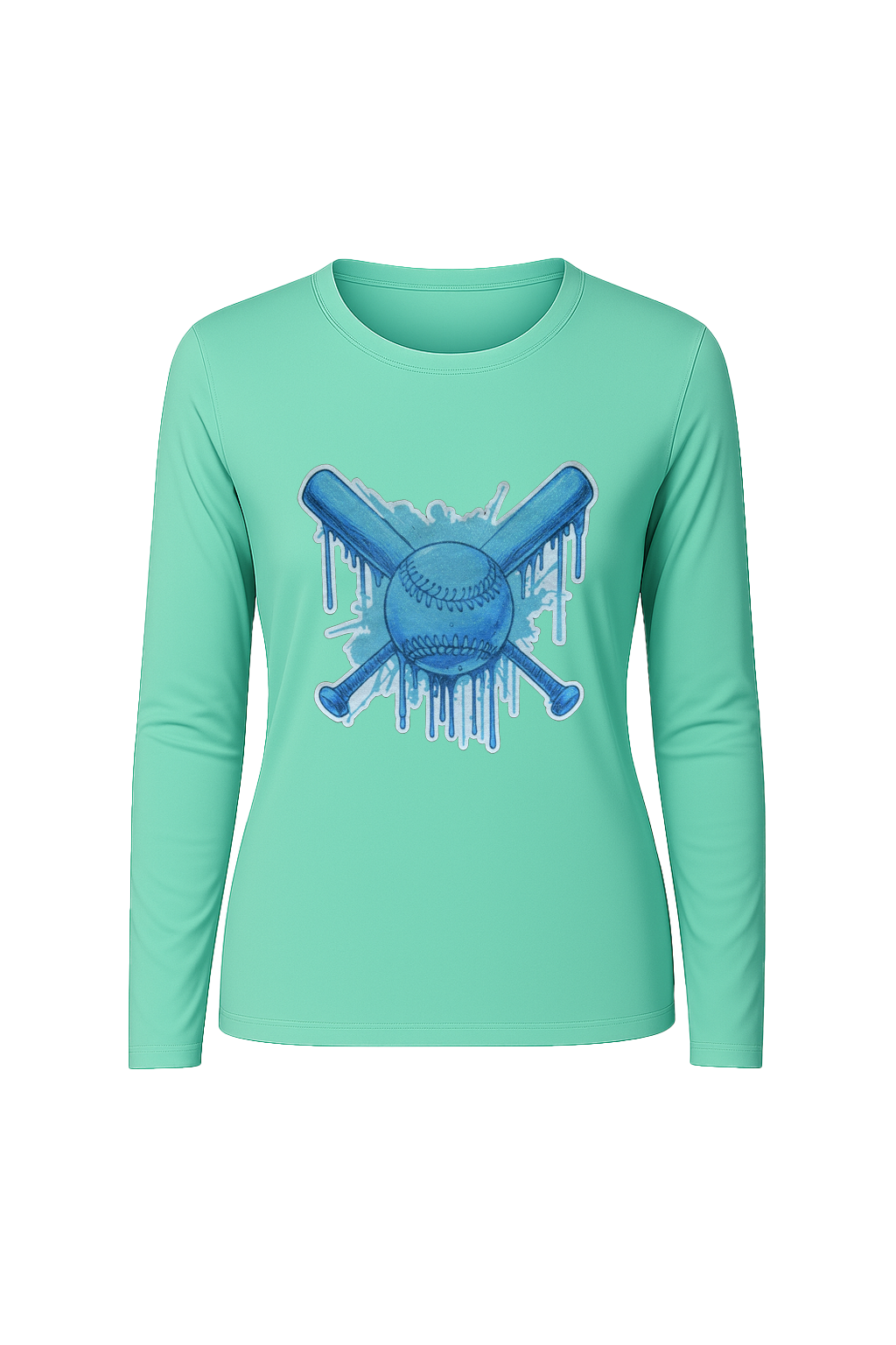 Glitter Blue Drip Bats Long Sleeve Tee UPF 50