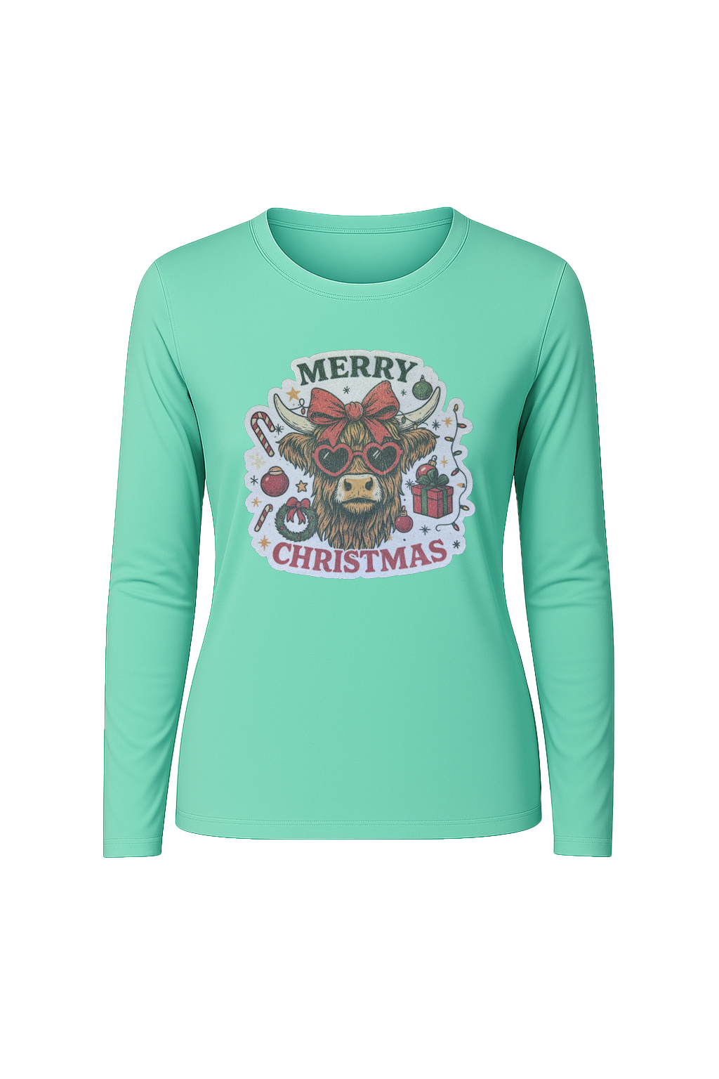 Glitter Christmas Cow Long Sleeve Tee UPF 50