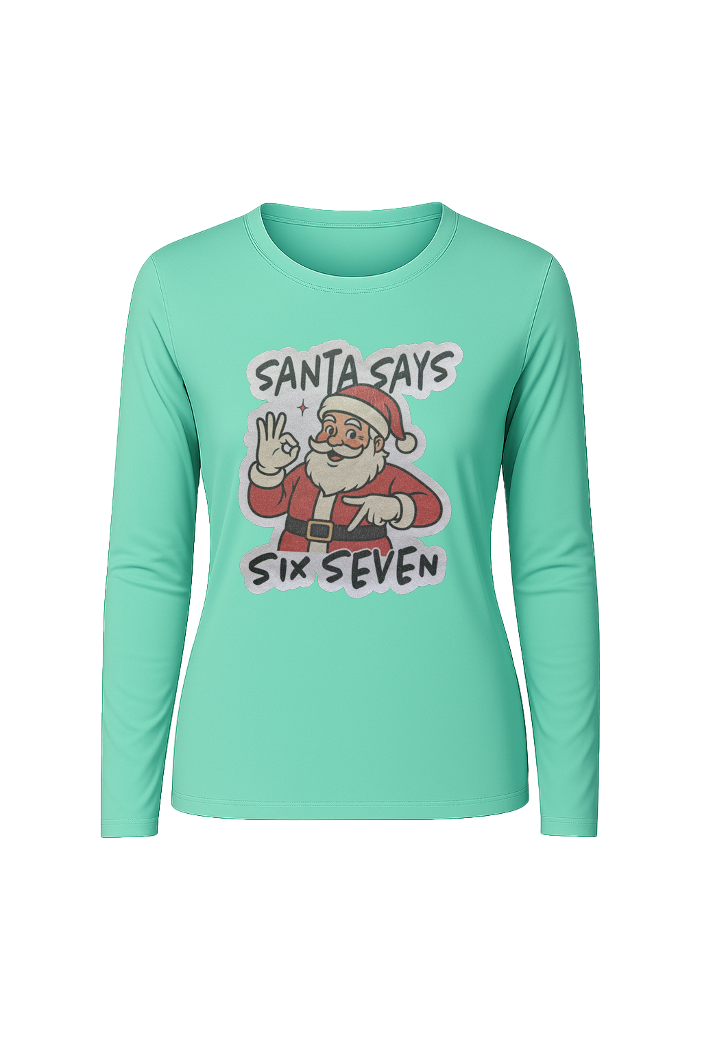 Glitter Santa Says Six Seven Long Sleeve Tee UPF 50