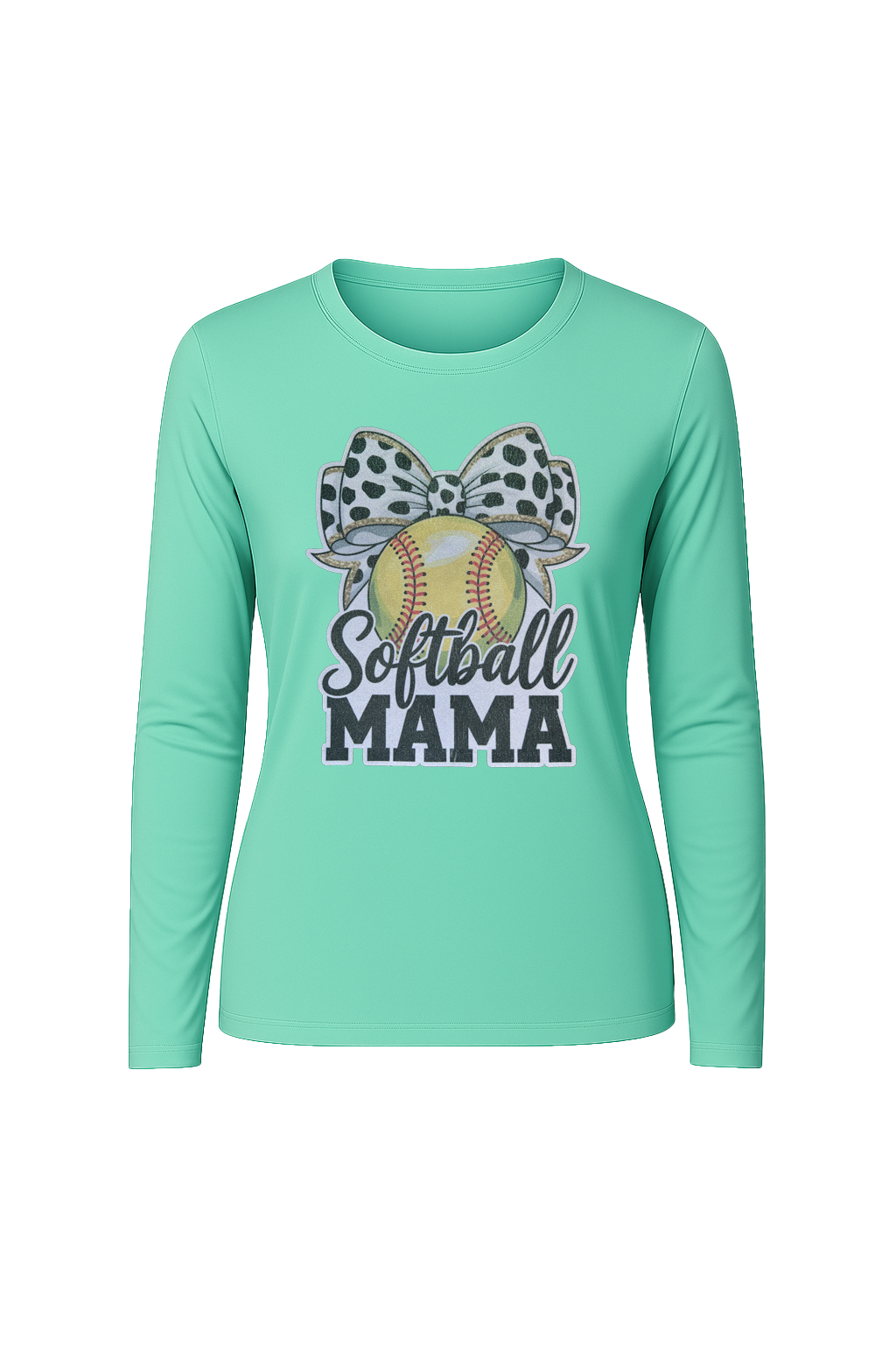 Glitter Softball Mama Bow Long Sleeve Tee UPF 50