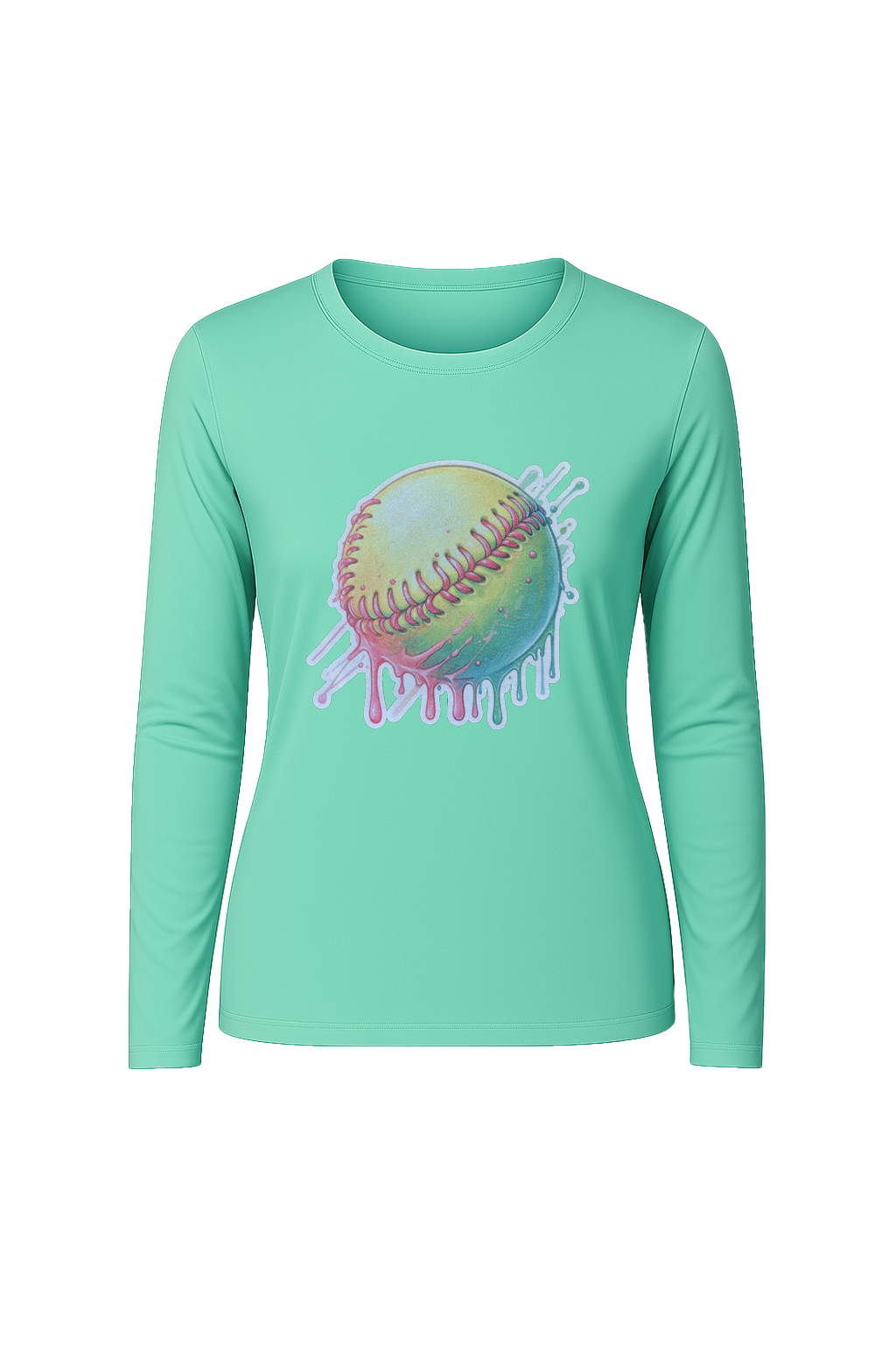 Glitter Softball Drip Long Sleeve Tee UPF 50