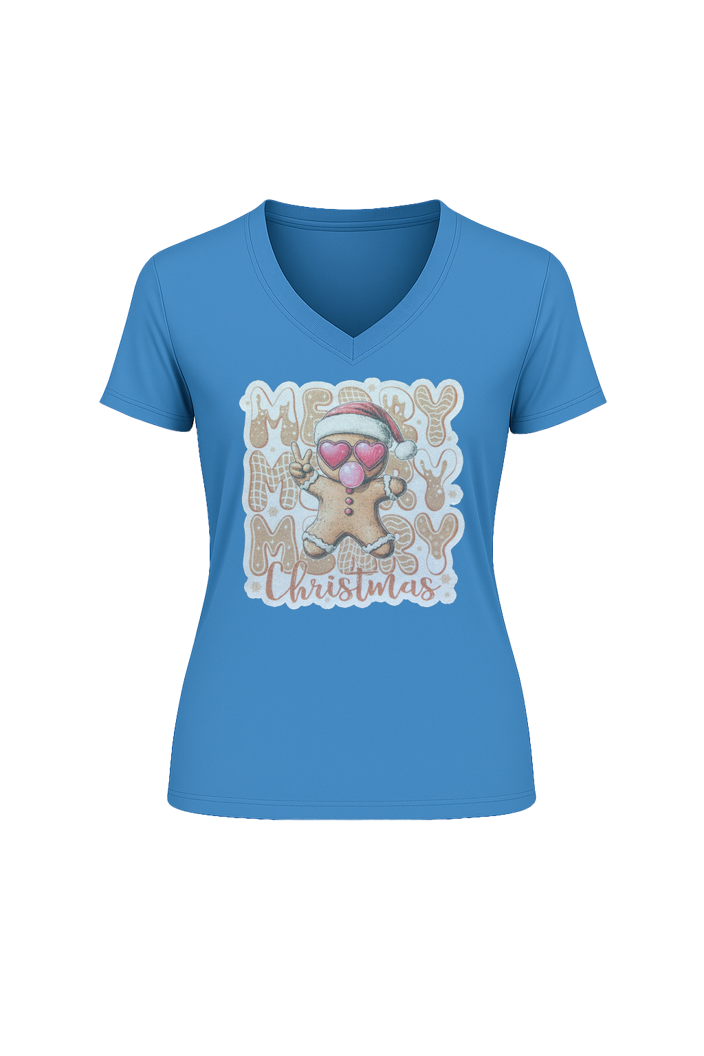 Glitter Gingerbread Bubble Pop Short Sleeve V-Neck Tee